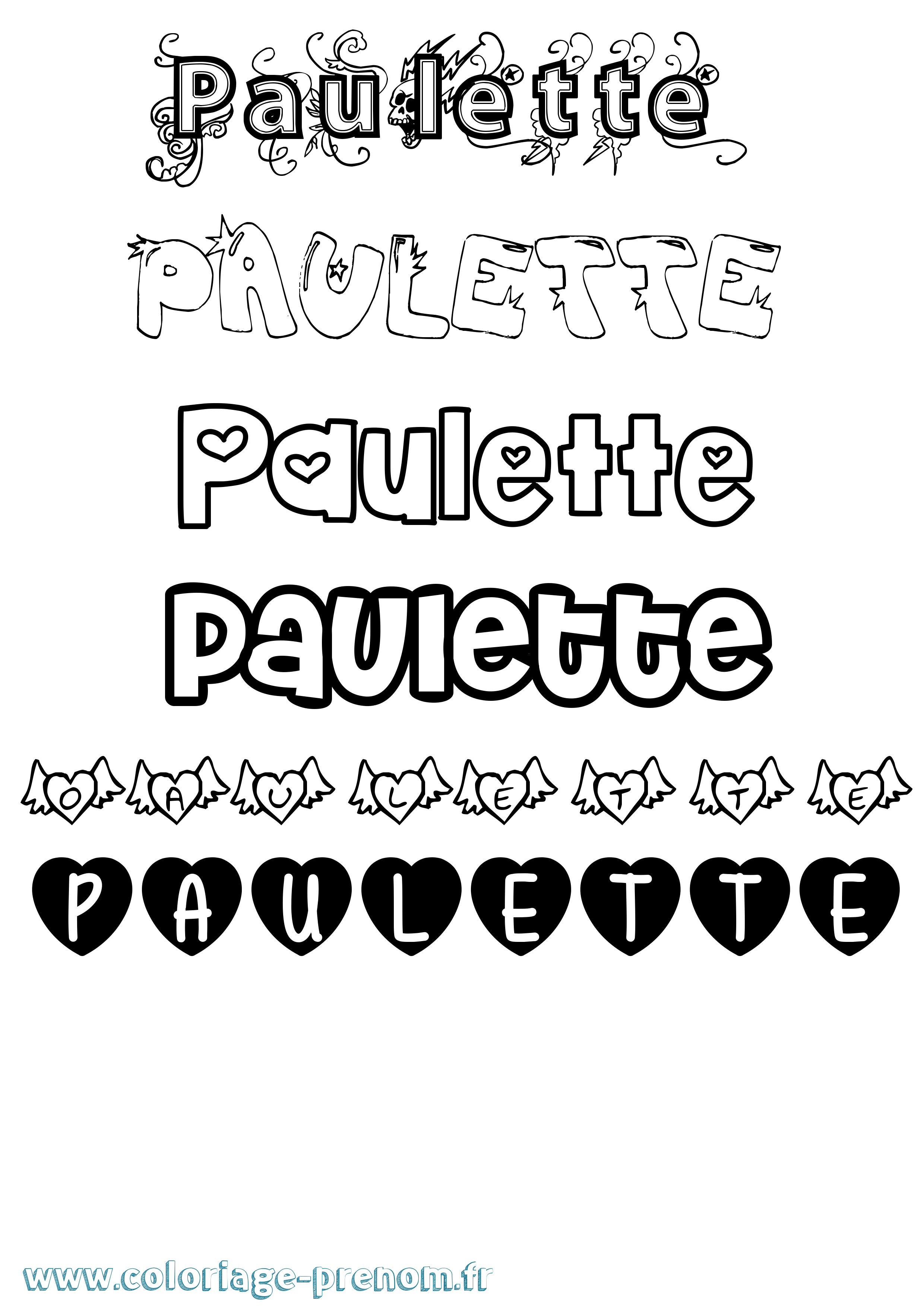 Coloriage Paulette Girly Coloriage prénom Paulette Girly