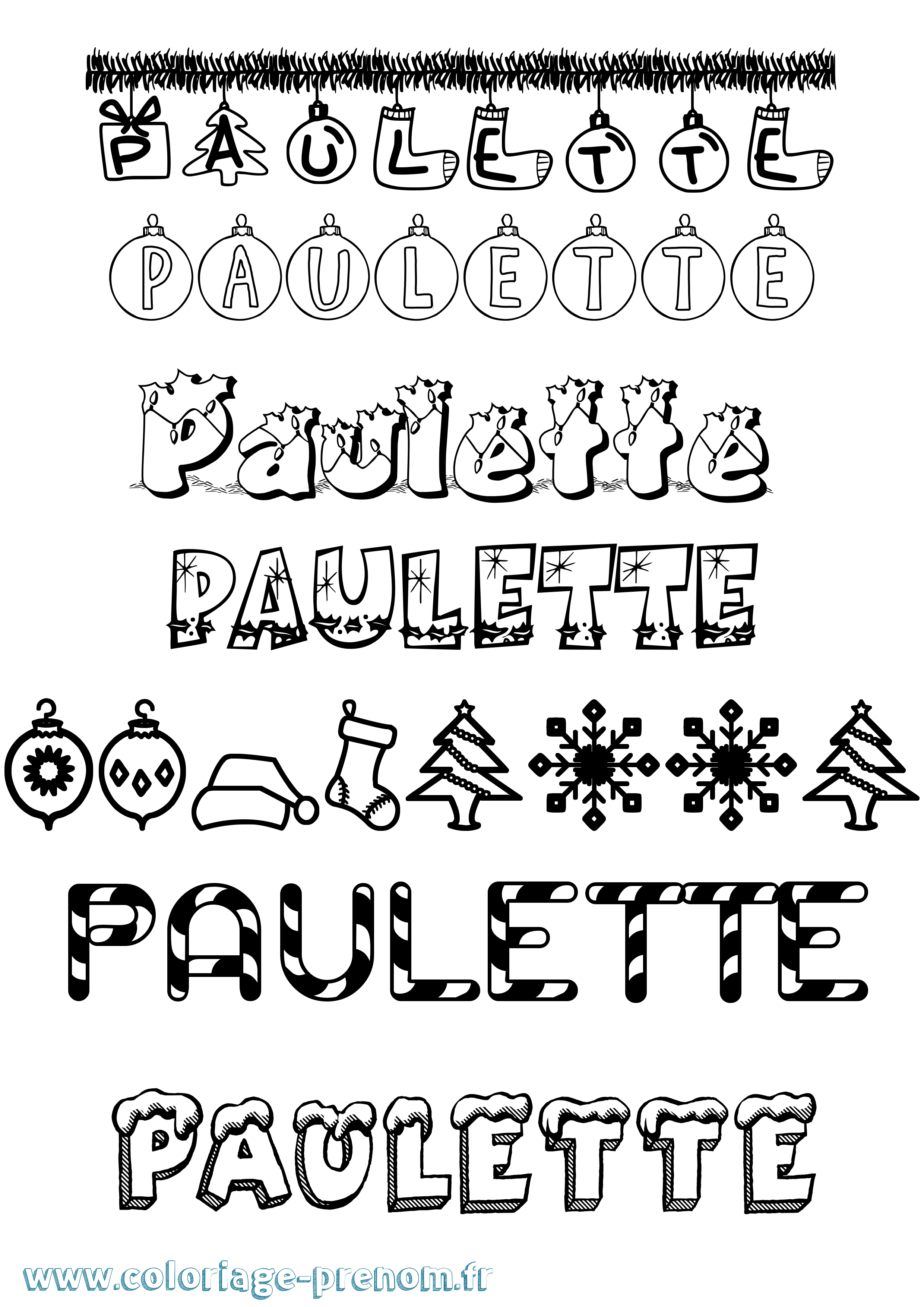 Coloriage Paulette Noël Coloriage prénom Paulette Noël