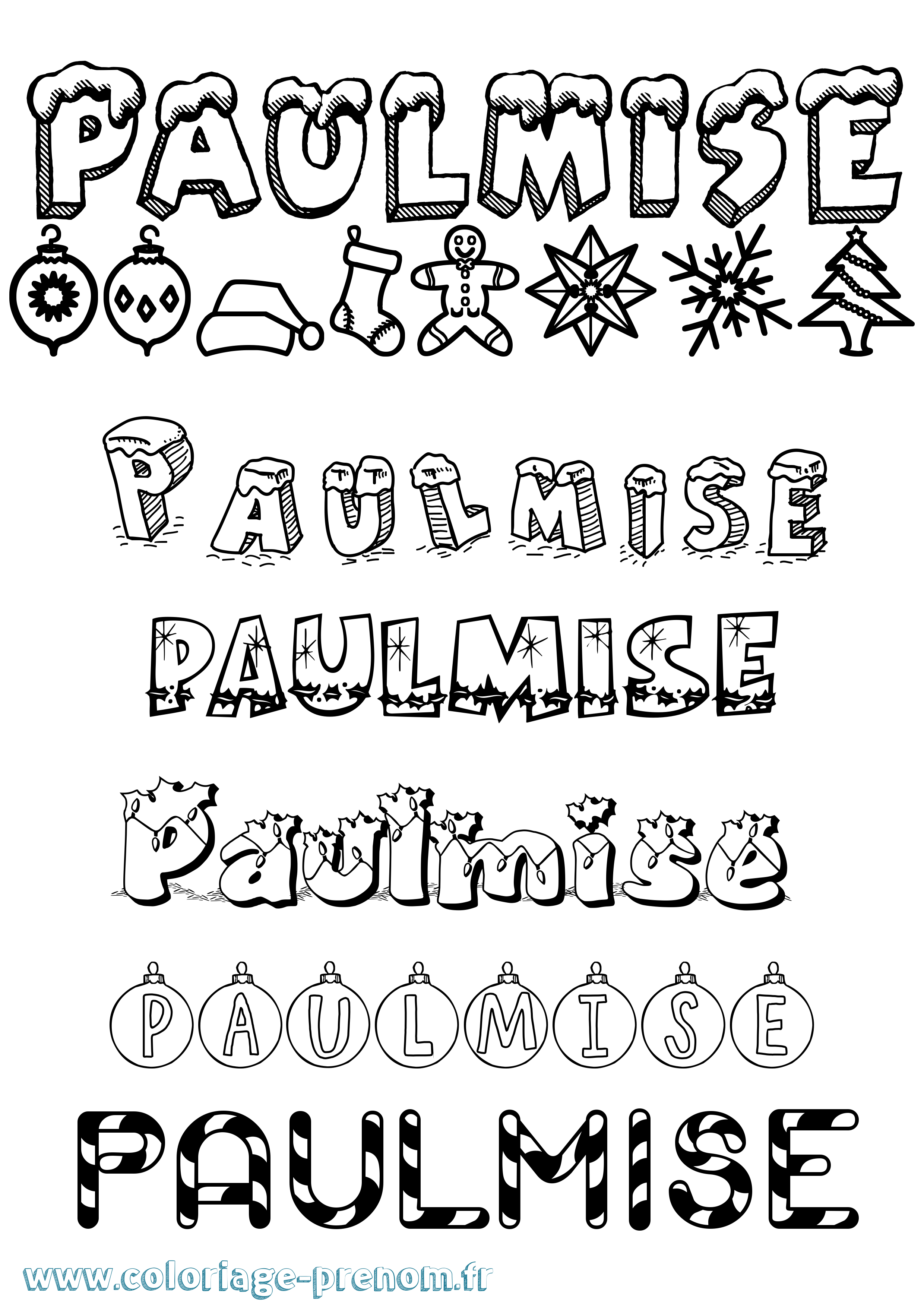 Coloriage Paulmise Noël Coloriage prénom Paulmise Noël