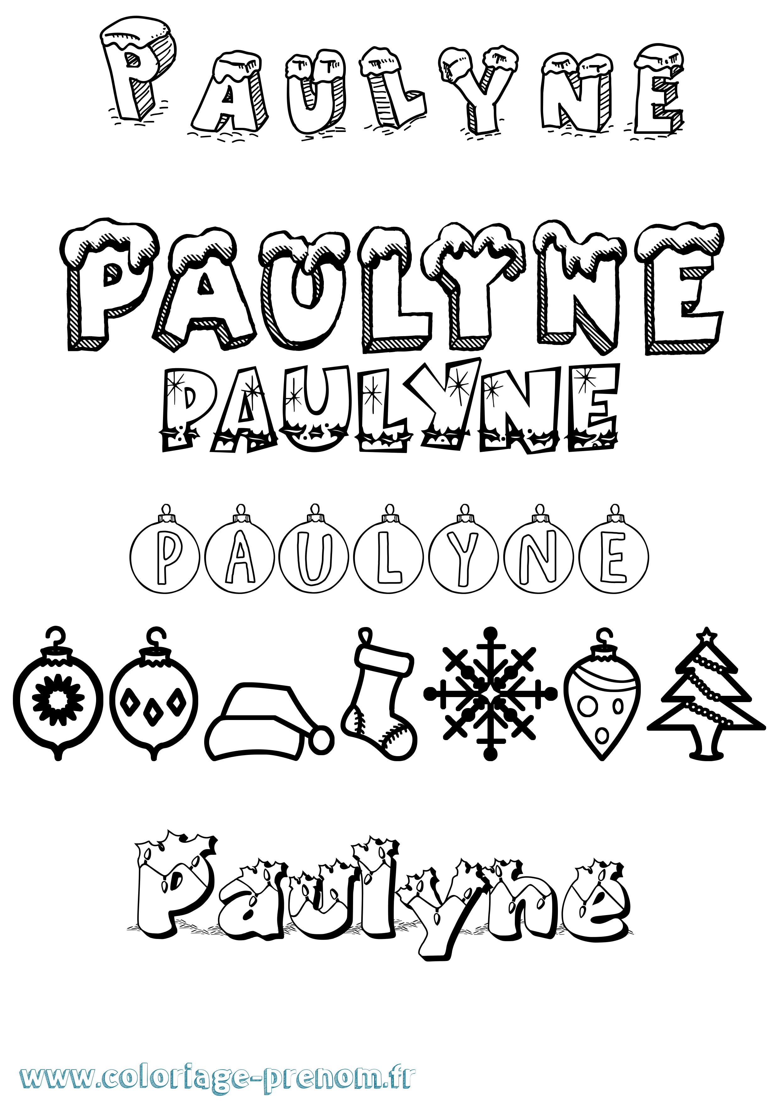 Coloriage Paulyne Noël Coloriage prénom Paulyne Noël