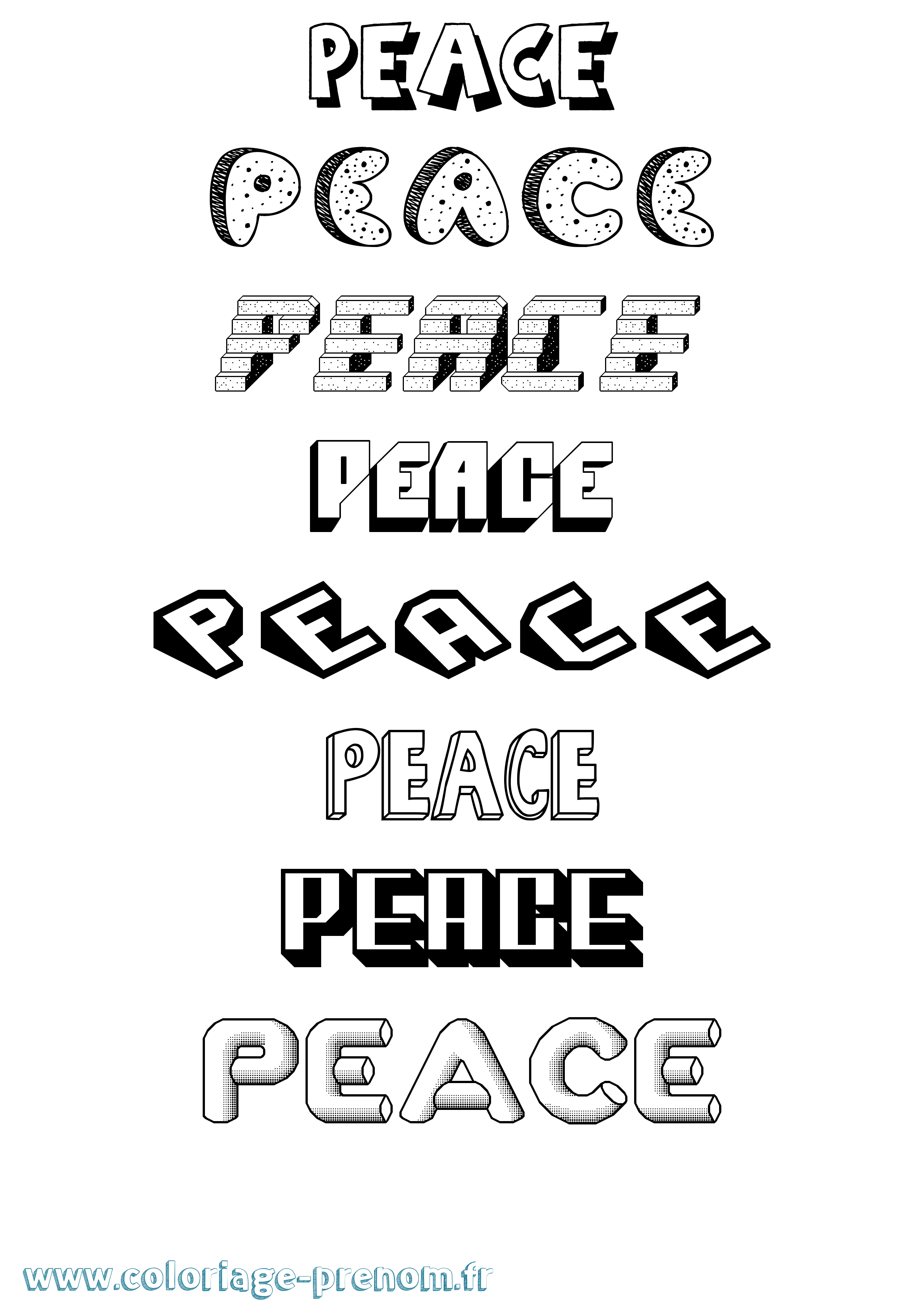 Coloriage Peace Effet 3D Coloriage prénom Peace Effet 3D