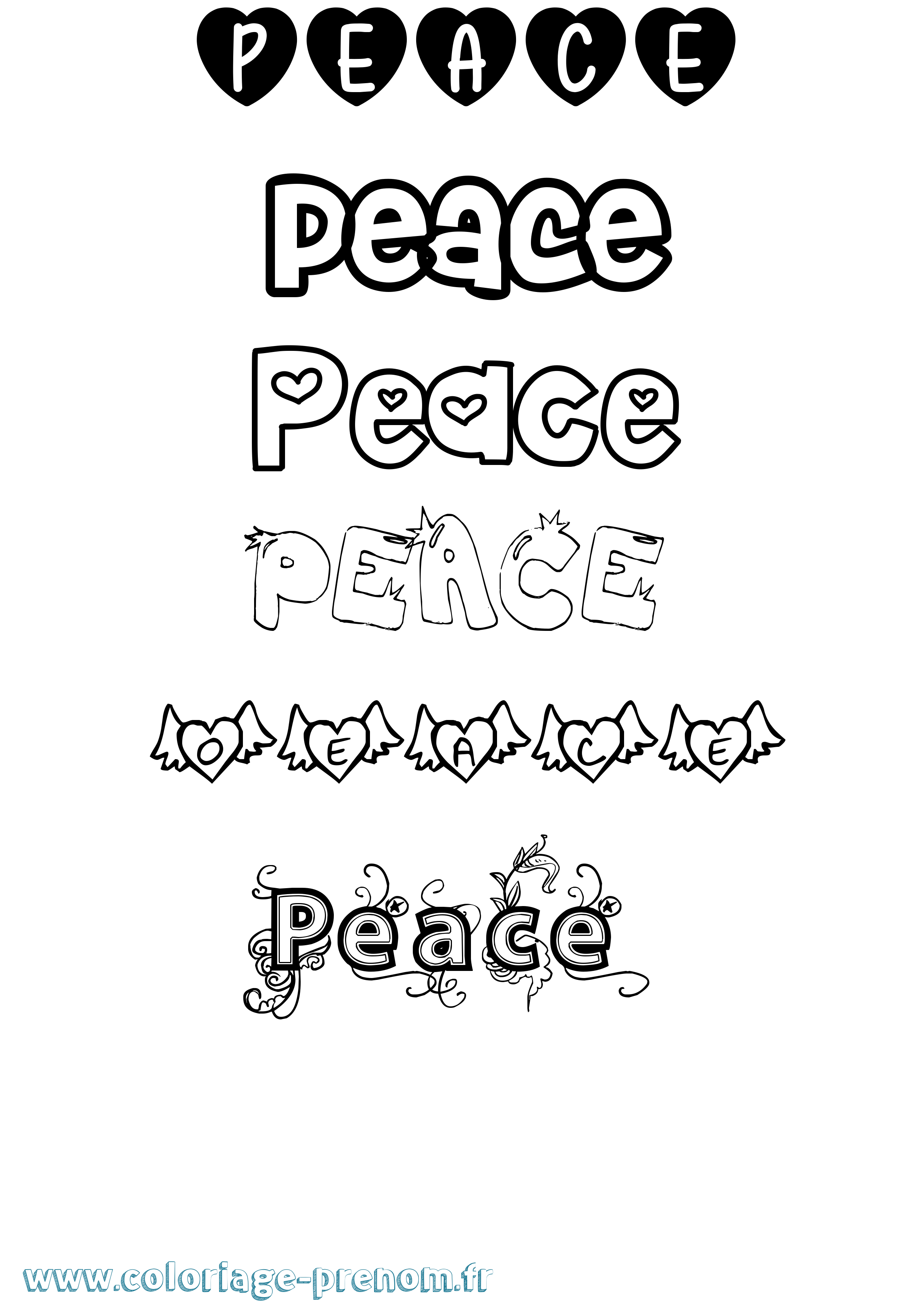 Coloriage Peace Girly Coloriage prénom Peace Girly