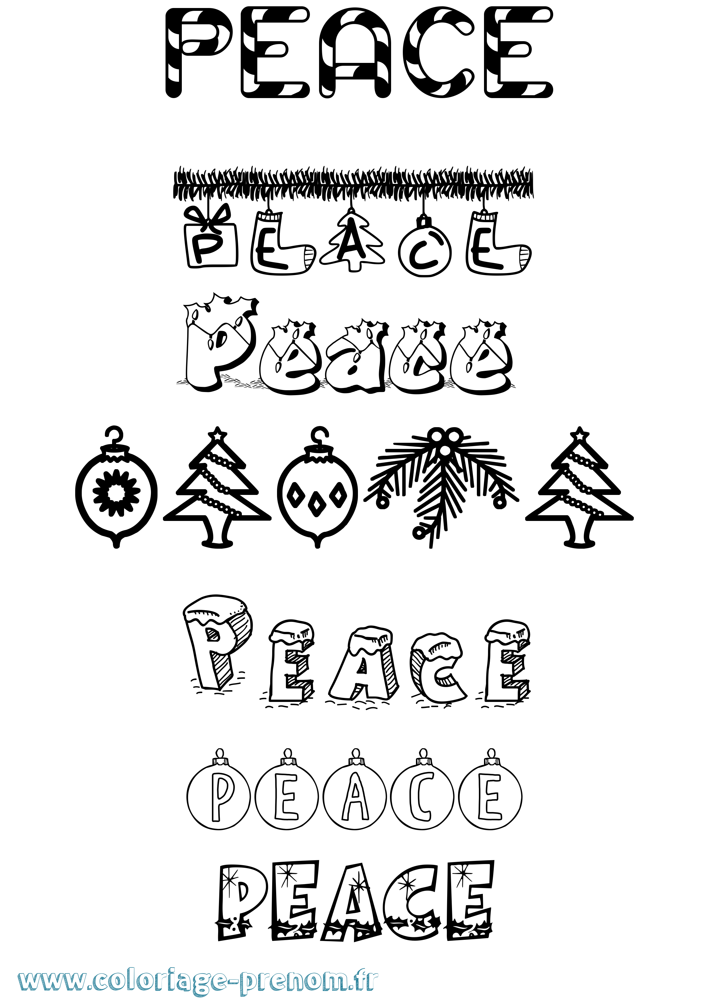 Coloriage Peace Noël Coloriage prénom Peace Noël