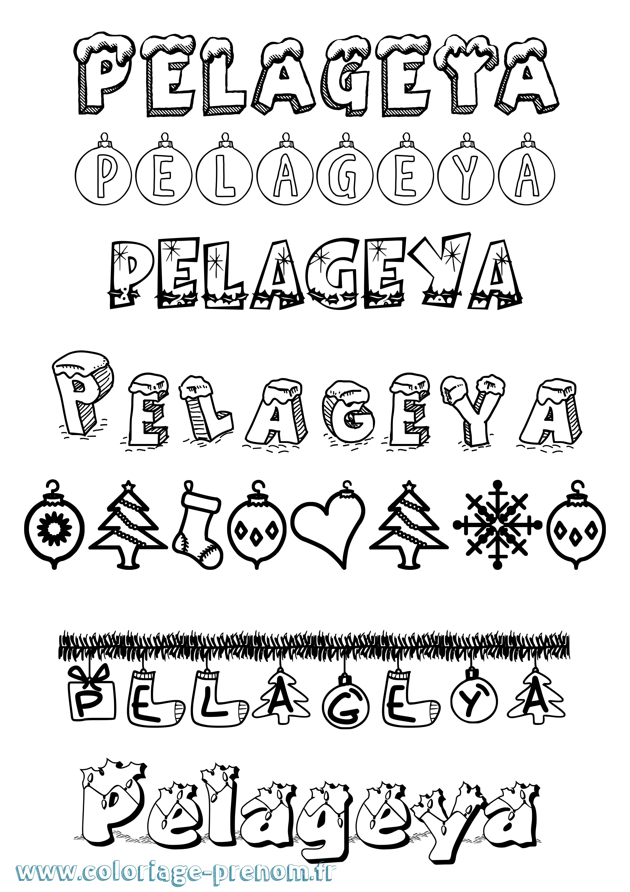 Coloriage Pelageya Noël Coloriage prénom Pelageya Noël