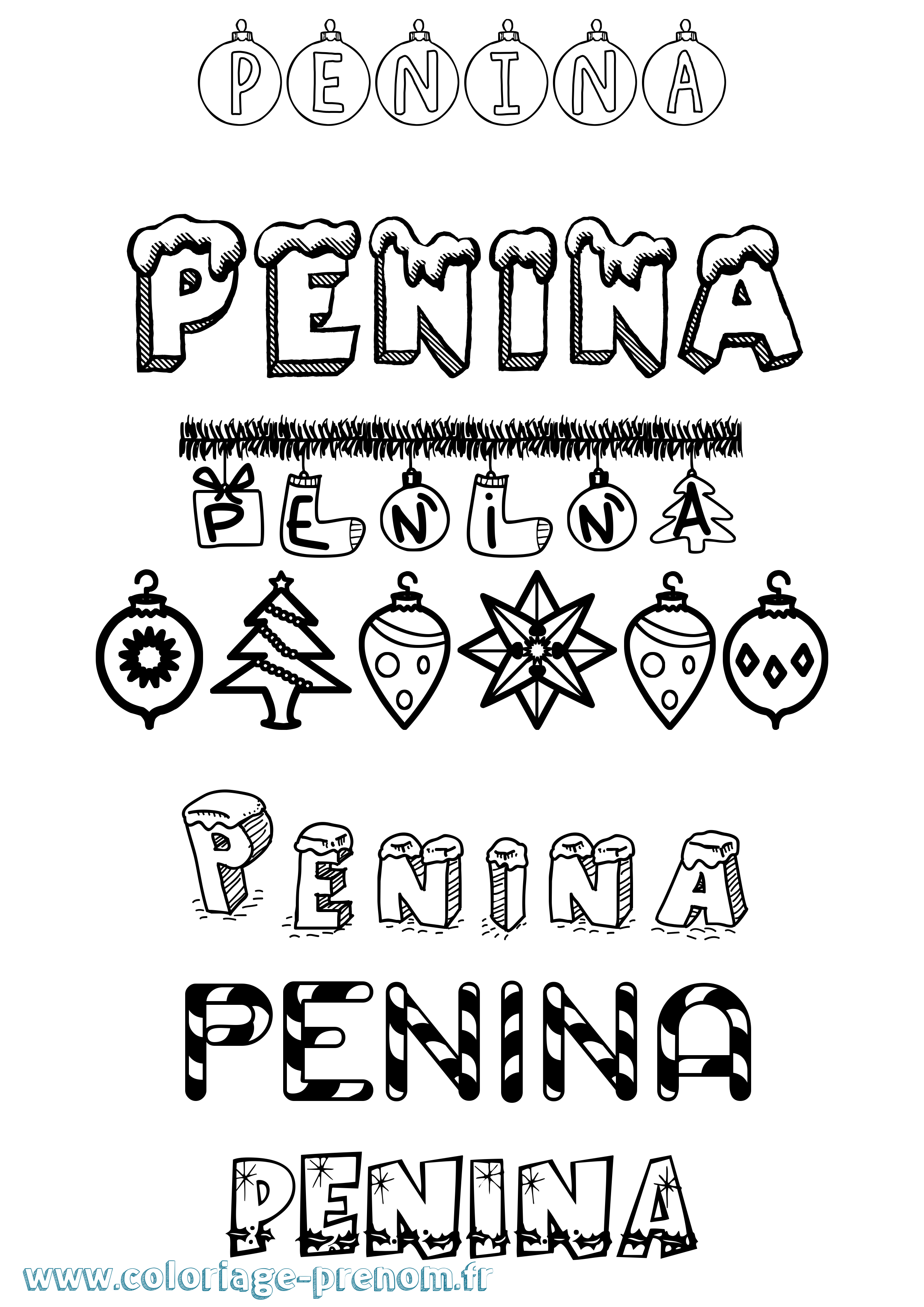 Coloriage Penina Noël Coloriage prénom Penina Noël
