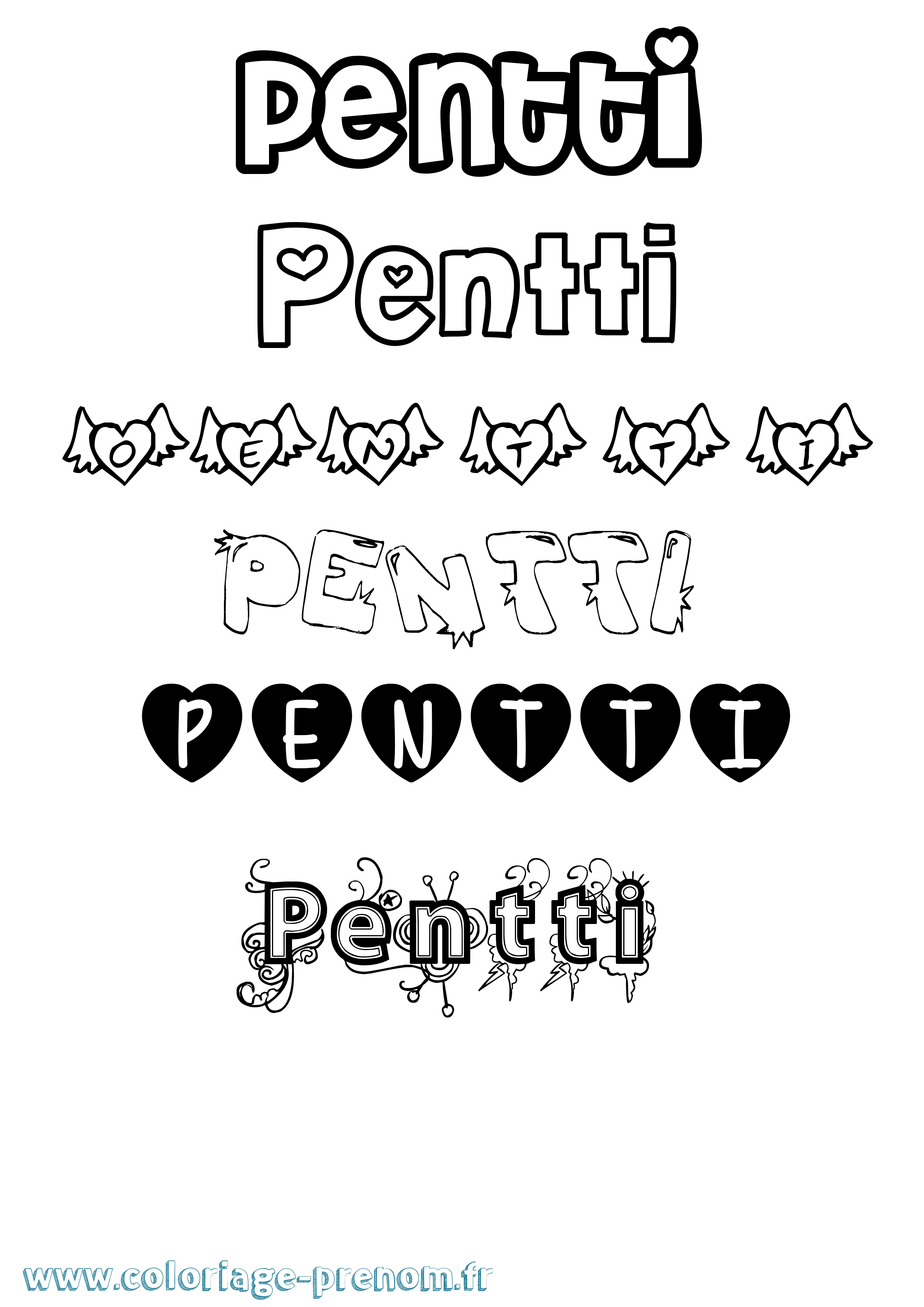 Coloriage Pentti Girly Coloriage prénom Pentti Girly