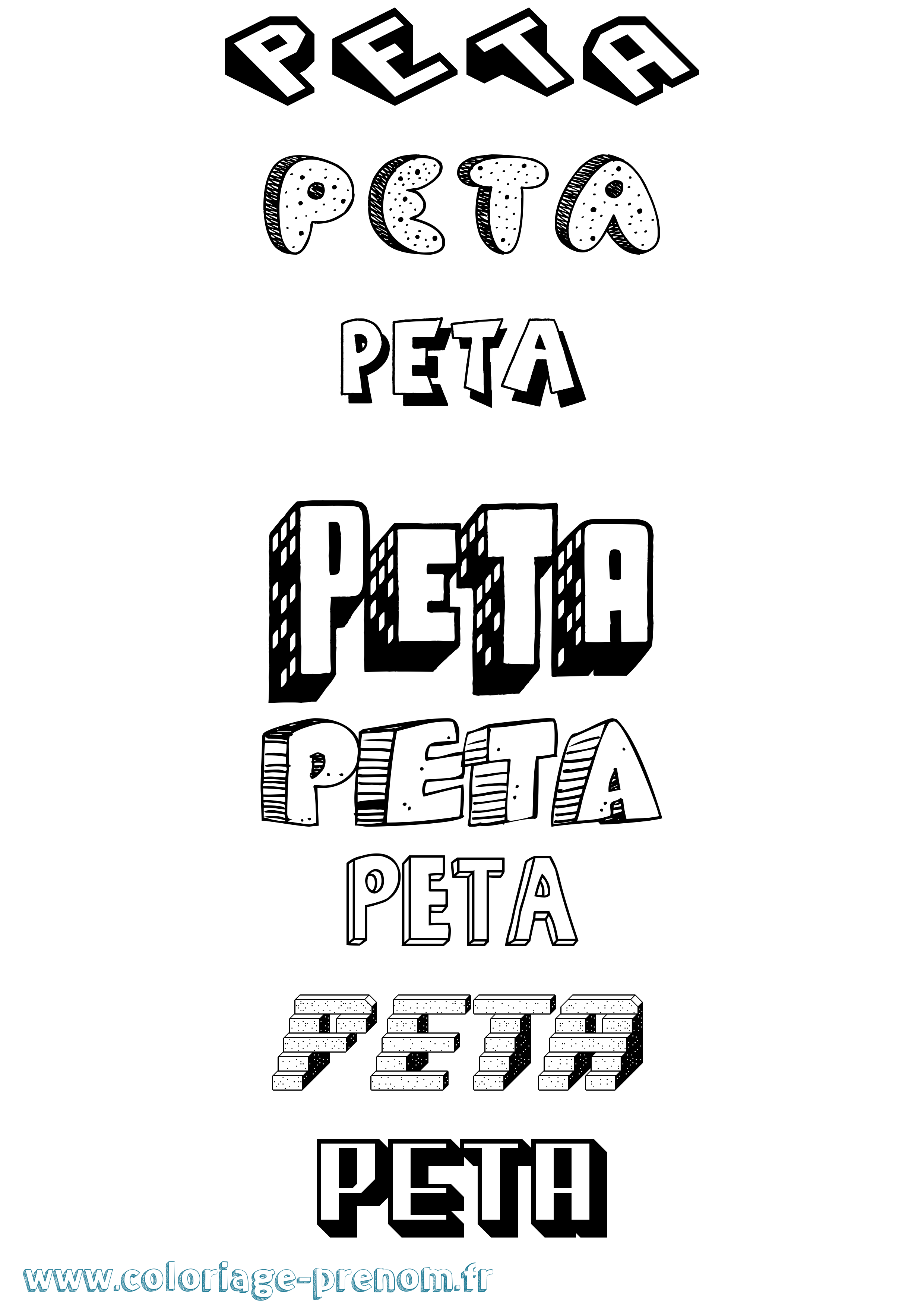 Coloriage Peta Effet 3D Coloriage prénom Peta Effet 3D