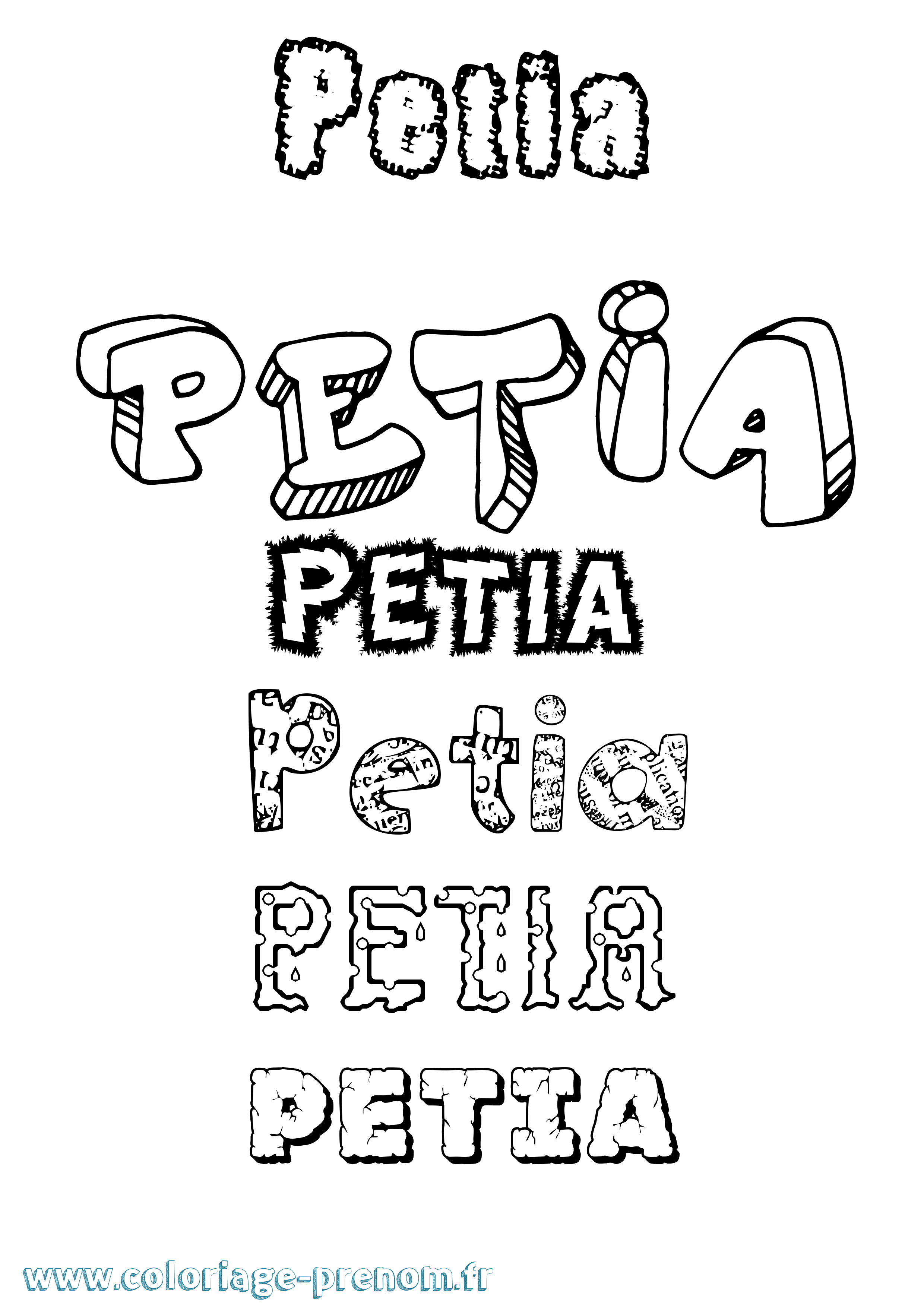 Coloriage Petia Destructuré Coloriage prénom Petia Destructuré