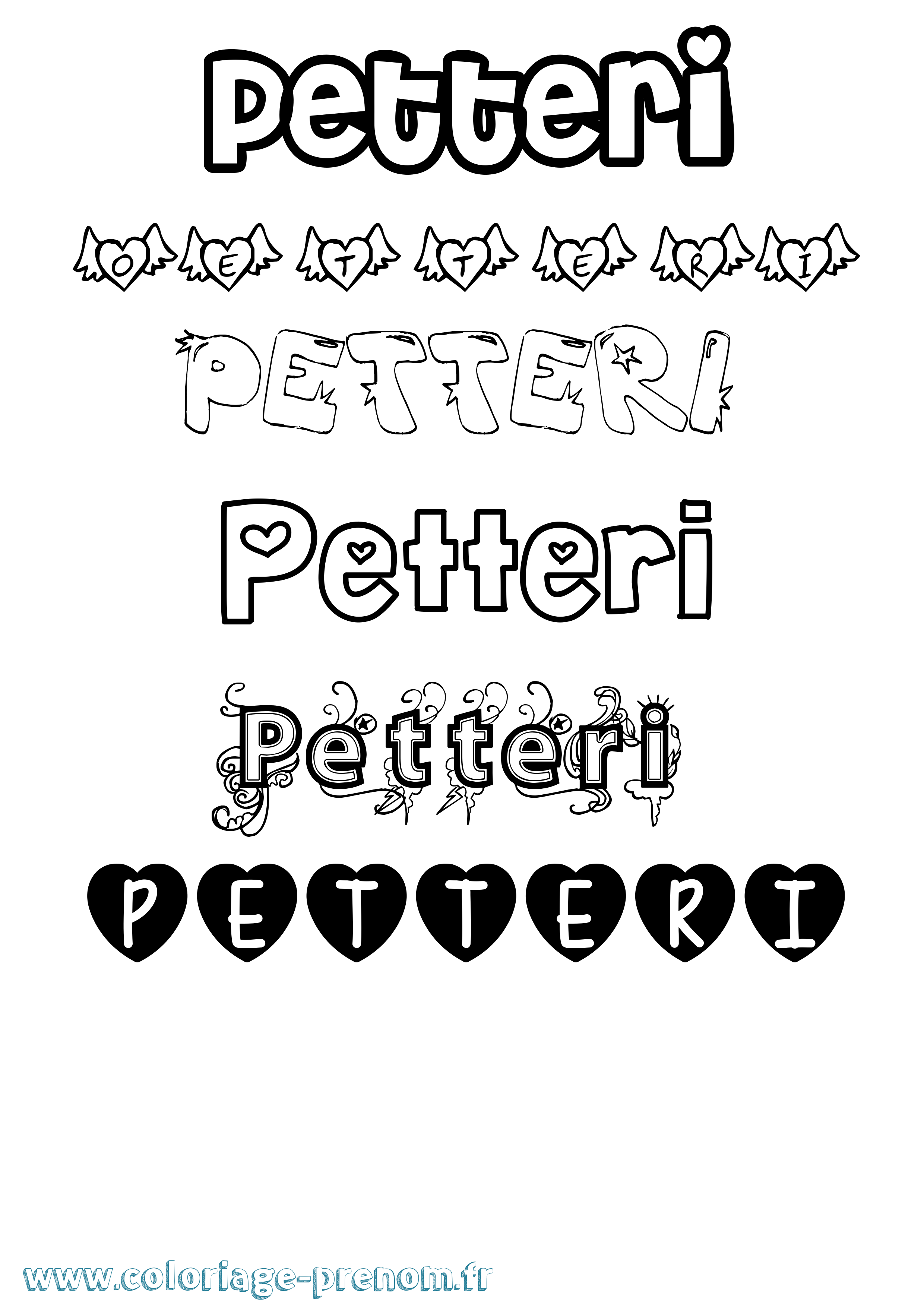 Coloriage Petteri Girly Coloriage prénom Petteri Girly