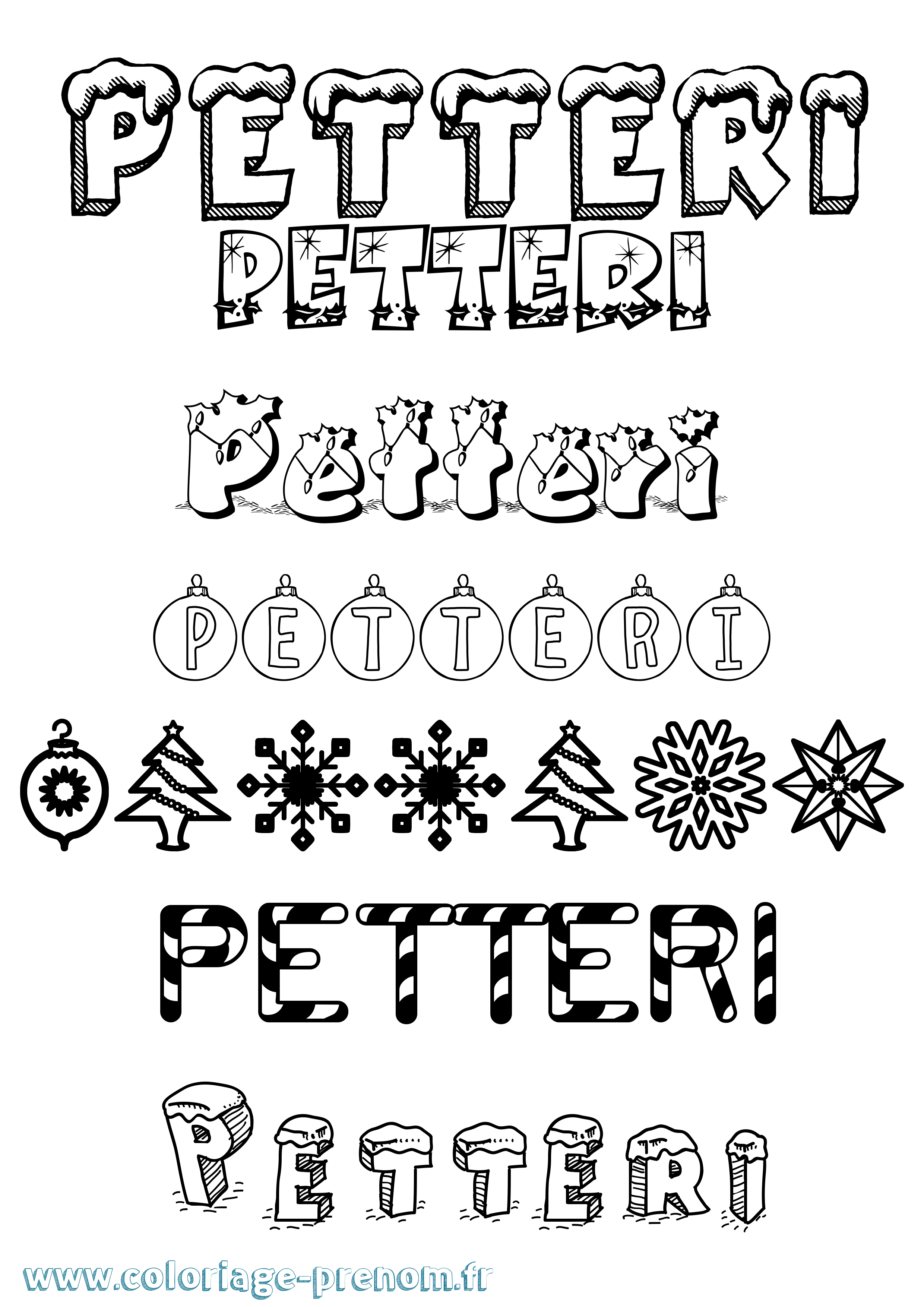 Coloriage Petteri Noël Coloriage prénom Petteri Noël