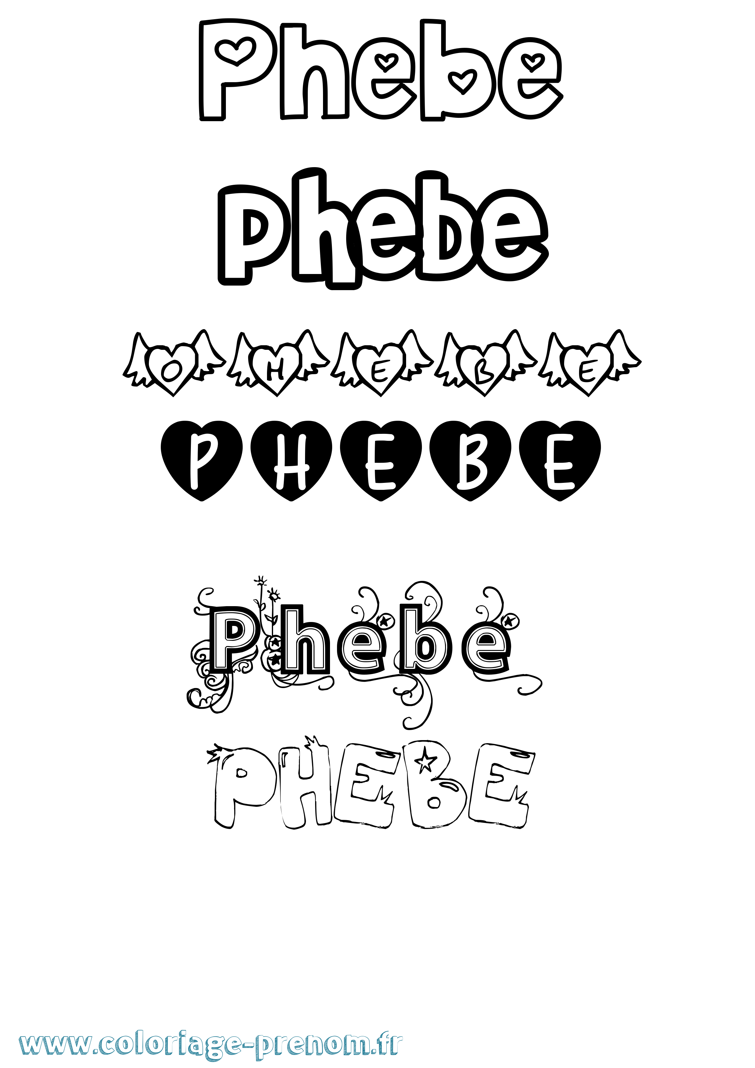 Coloriage Phebe Girly Coloriage prénom Phebe Girly