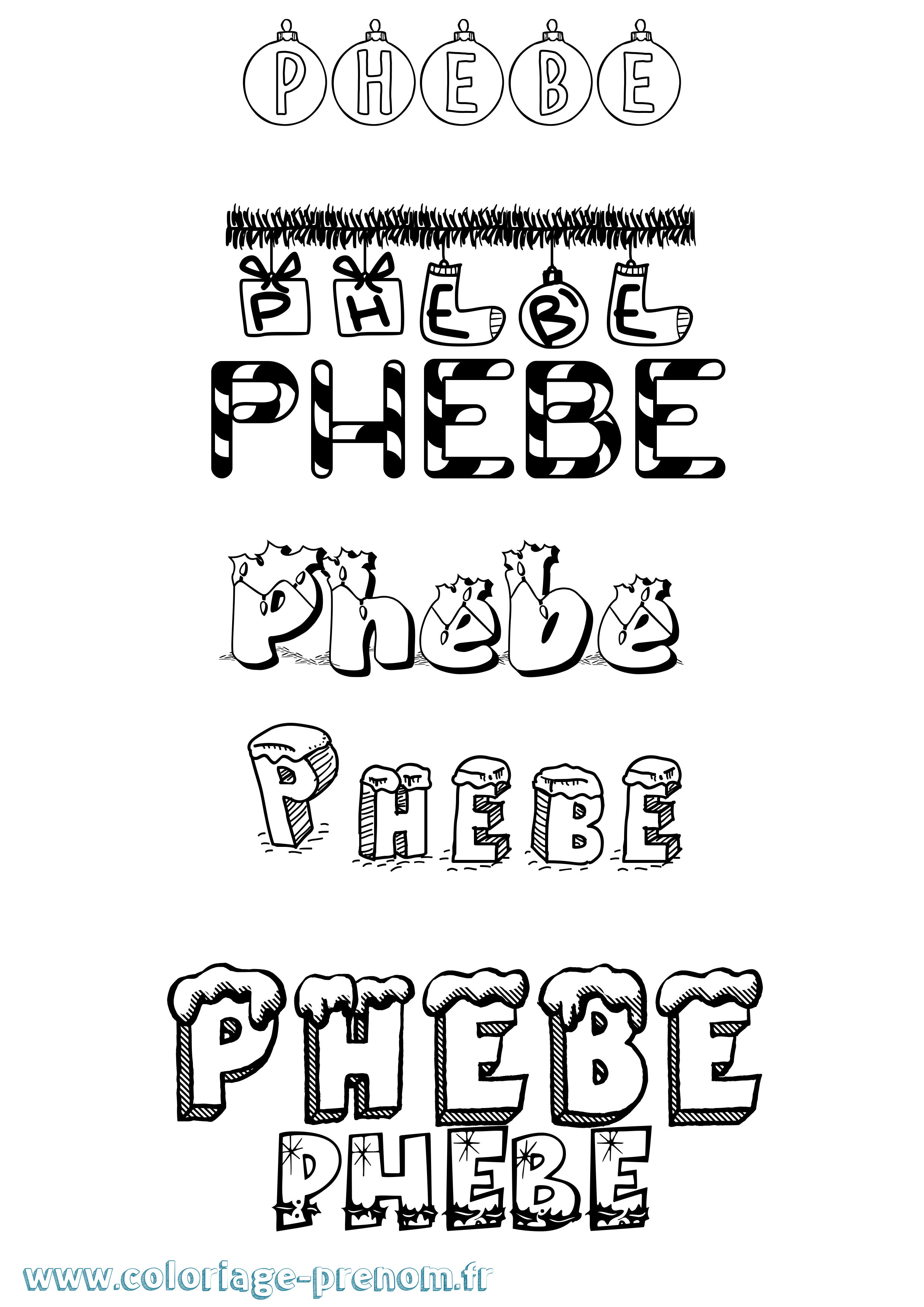 Coloriage Phebe Noël Coloriage prénom Phebe Noël