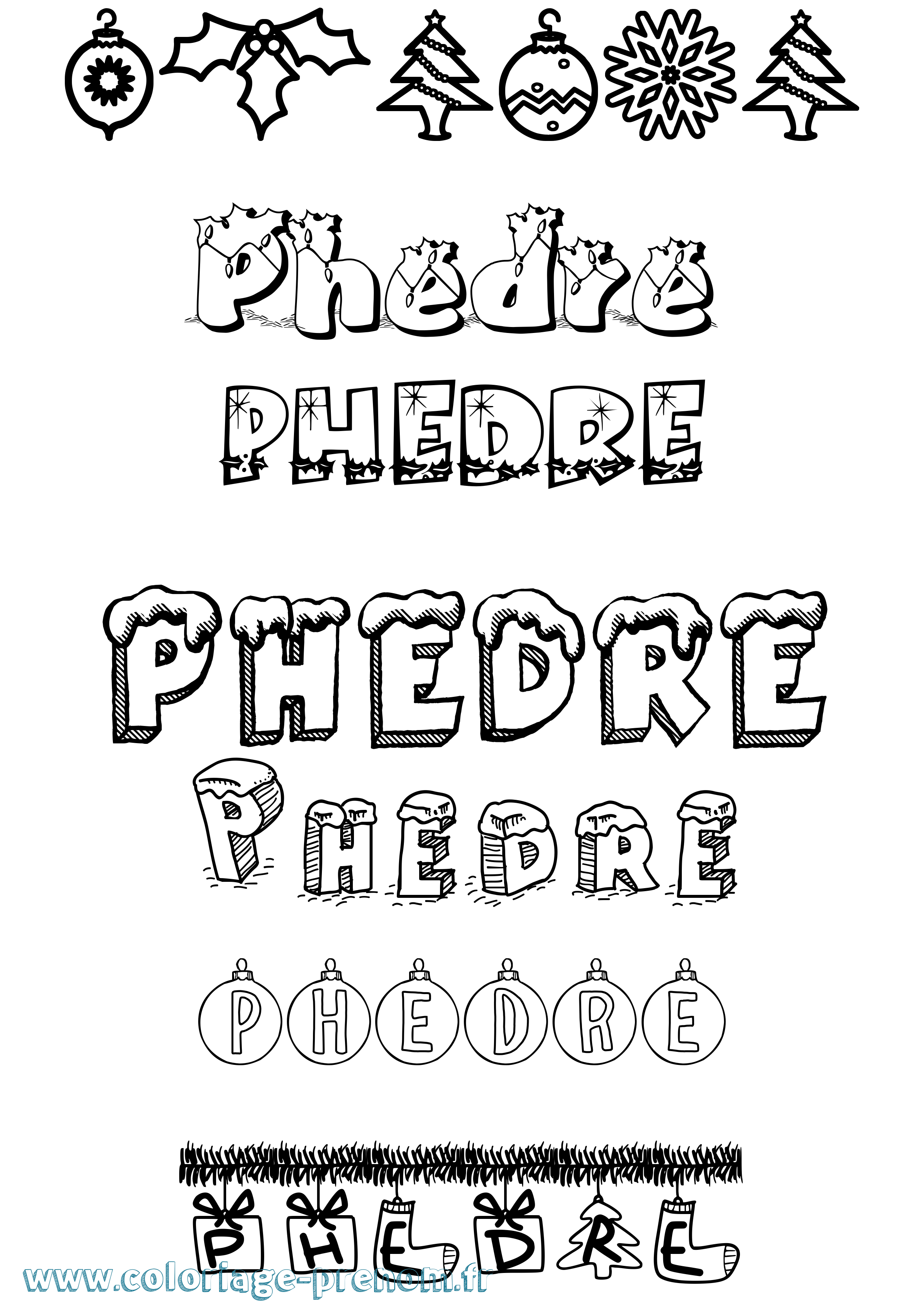 Coloriage Phedre Noël Coloriage prénom Phedre Noël