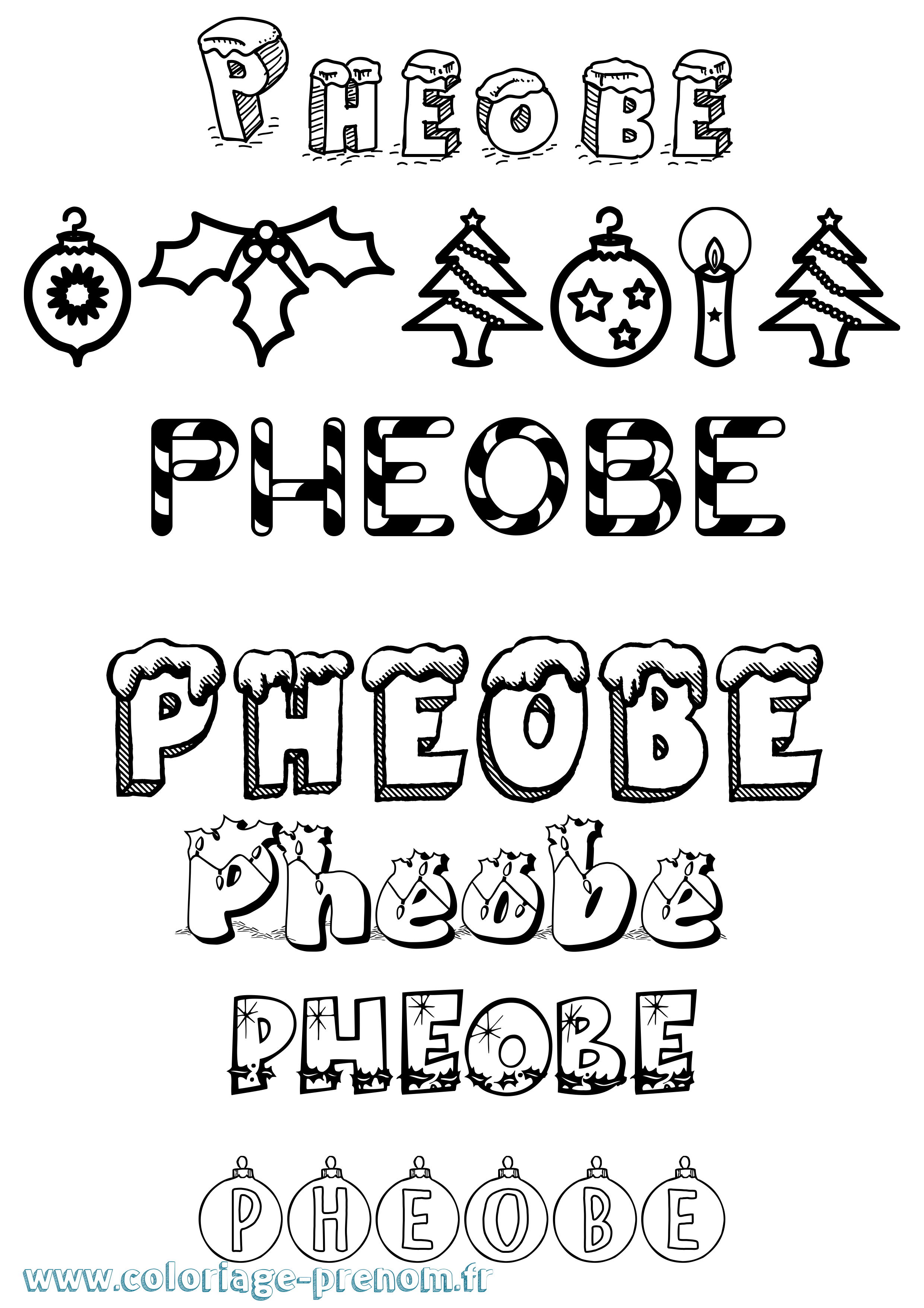 Coloriage Pheobe Noël Coloriage prénom Pheobe Noël