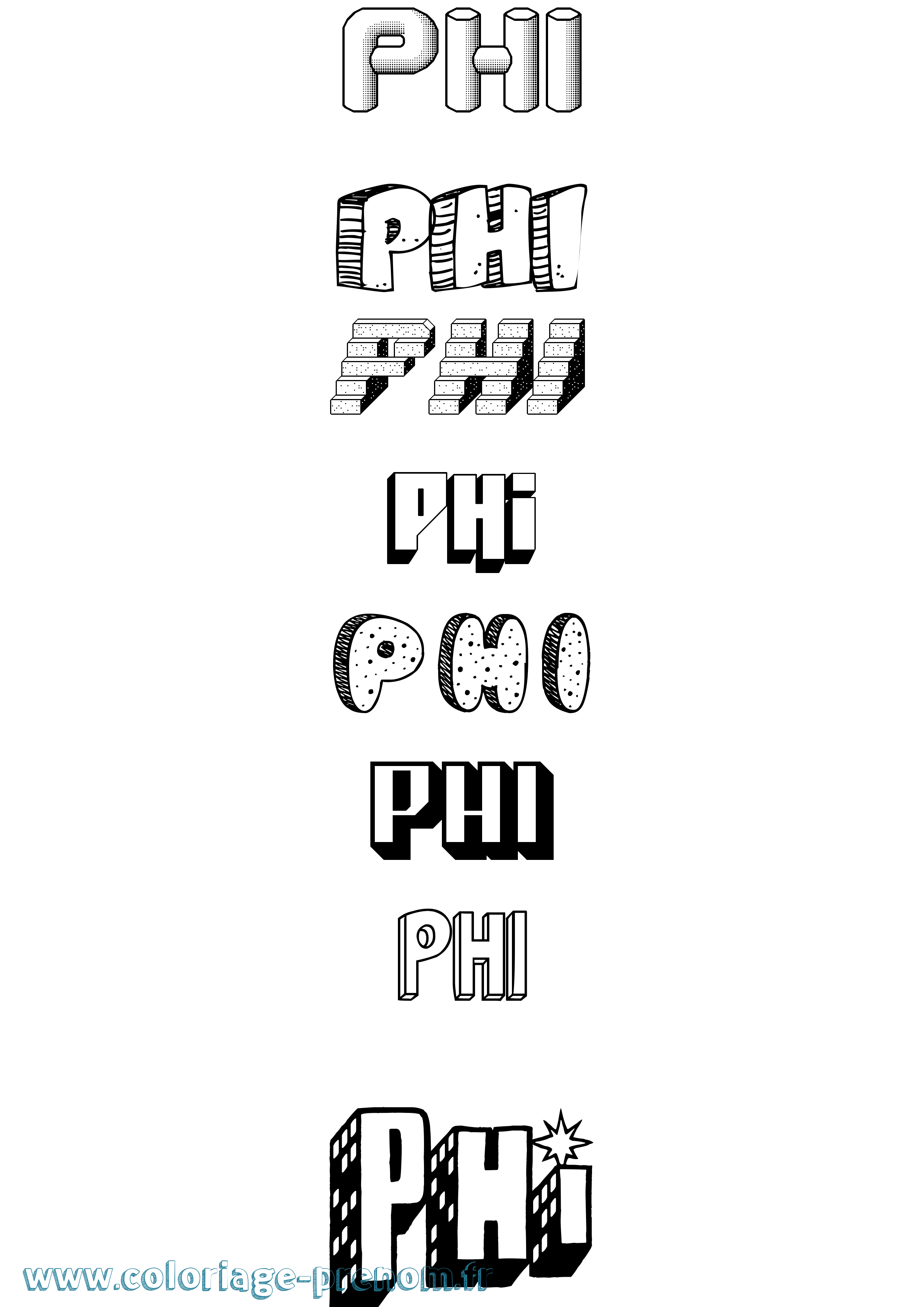 Coloriage Phi Effet 3D Coloriage prénom Phi Effet 3D