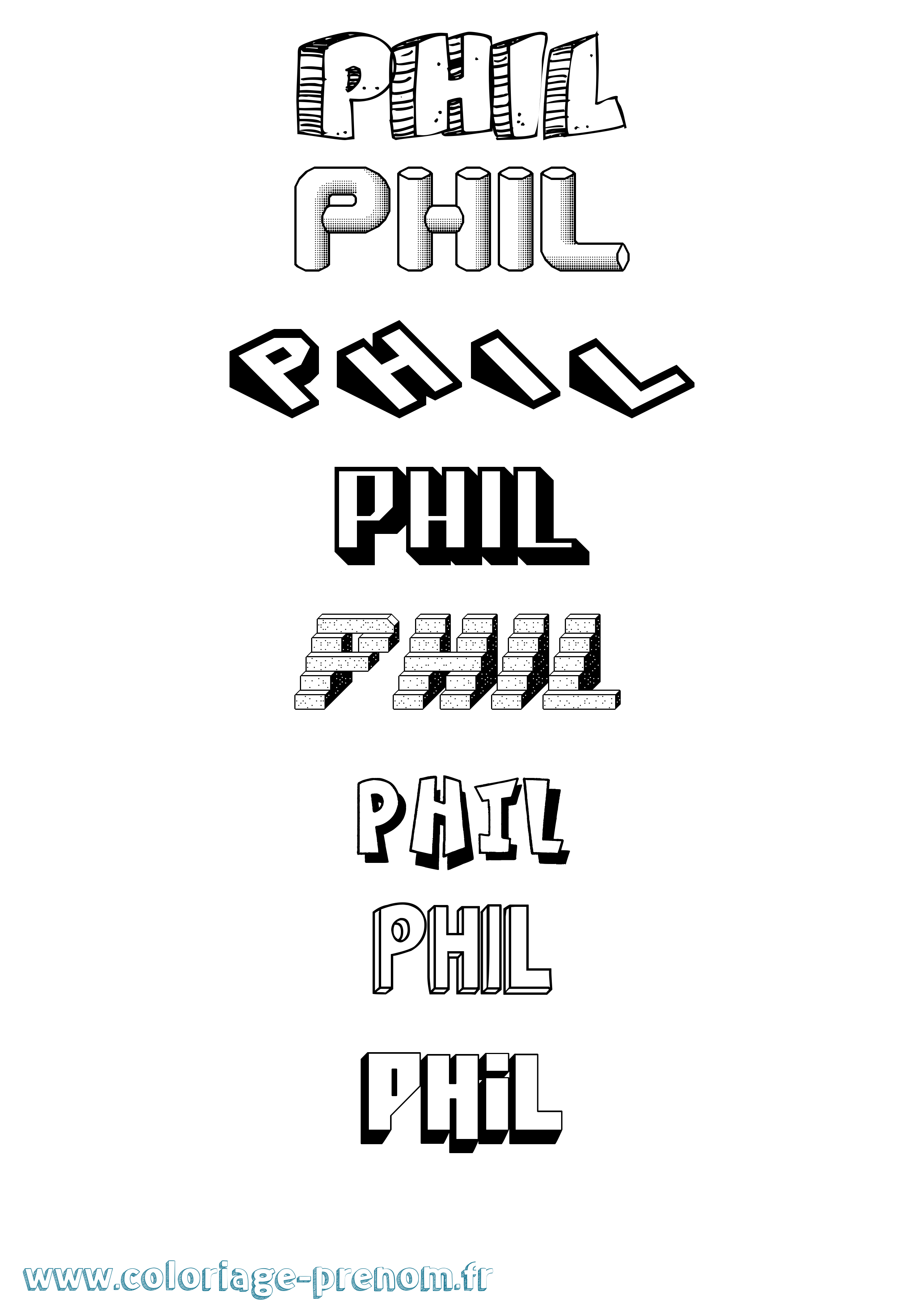 Coloriage Phil Effet 3D Coloriage prénom Phil Effet 3D