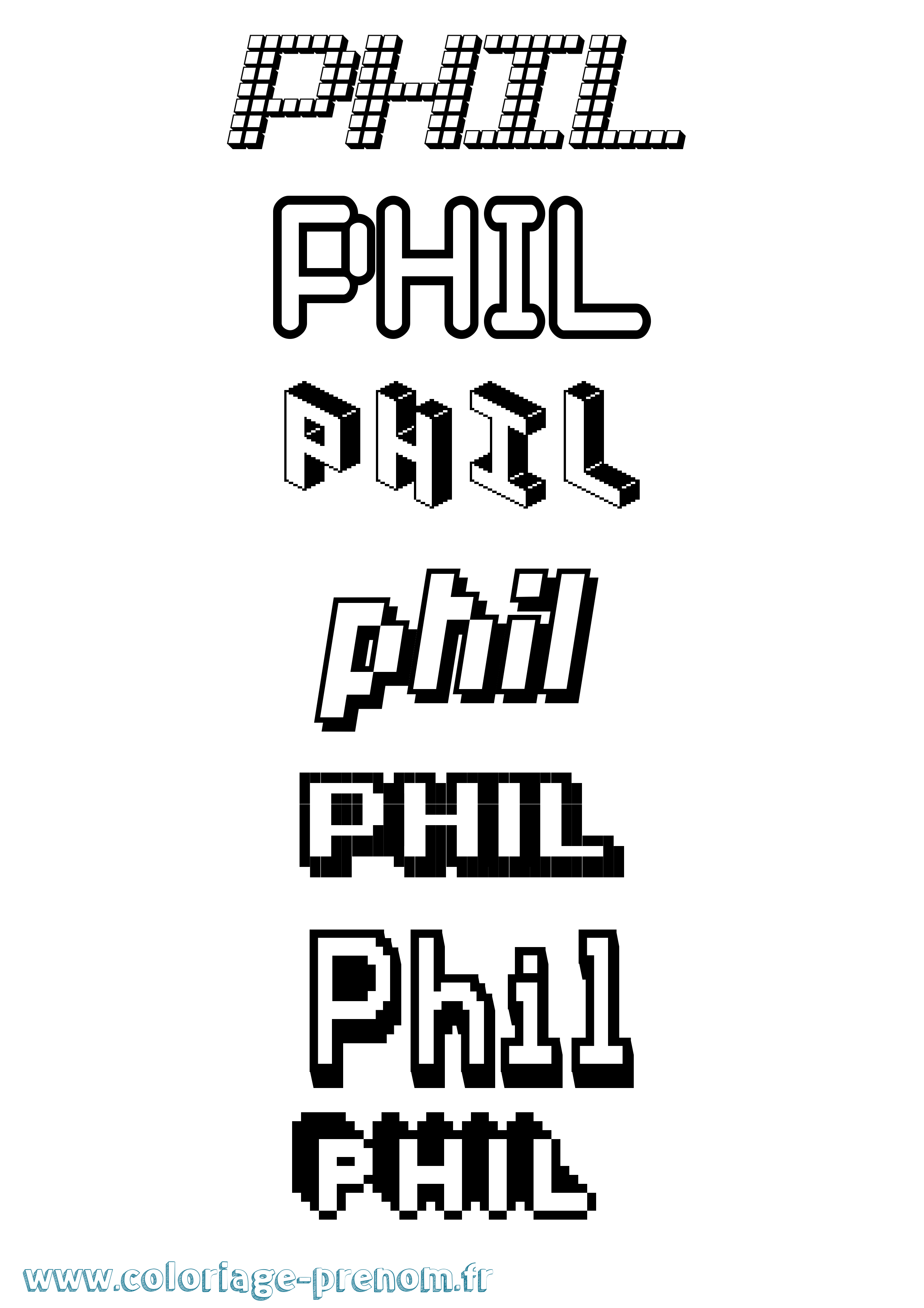 Coloriage Phil Pixel Coloriage prénom Phil Pixel