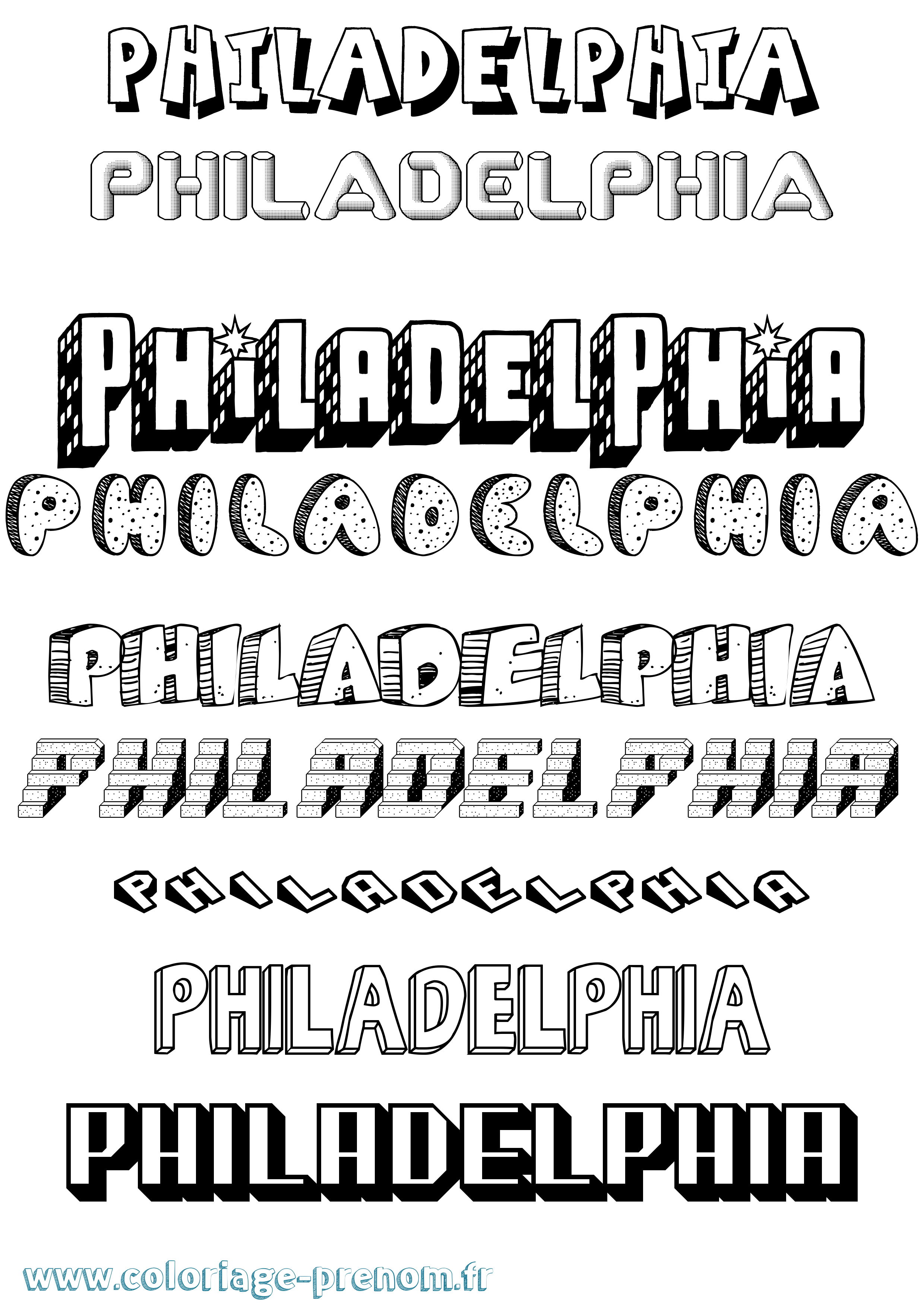 Coloriage Philadelphia Effet 3D Coloriage prénom Philadelphia Effet 3D