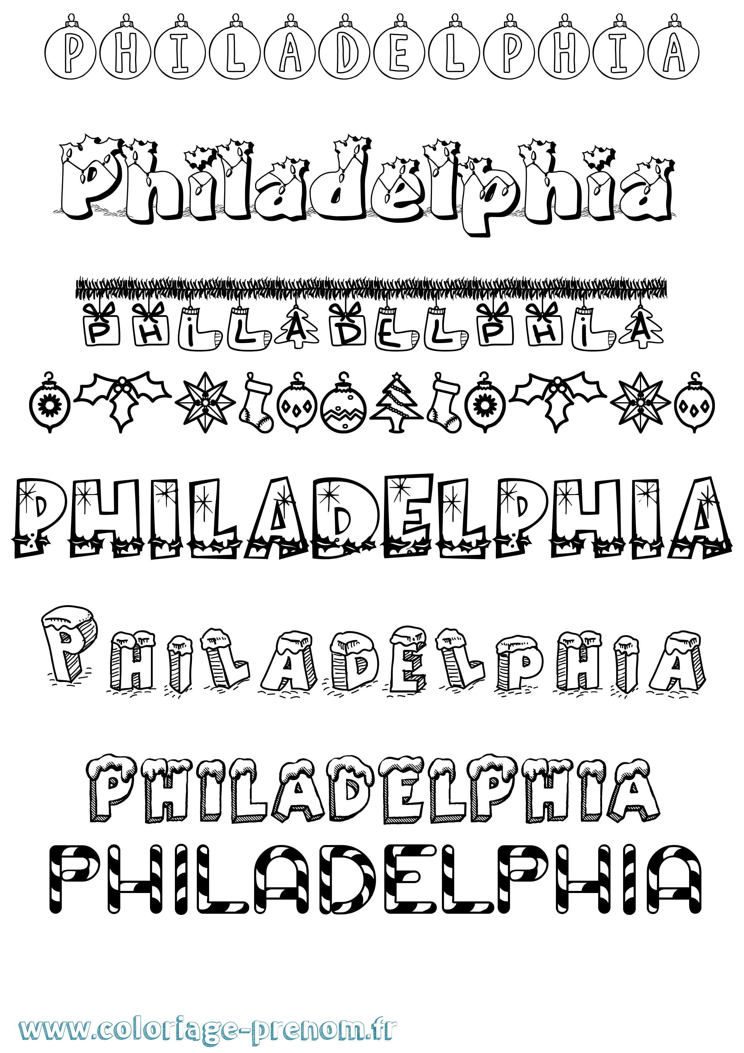Coloriage Philadelphia Noël Coloriage prénom Philadelphia Noël