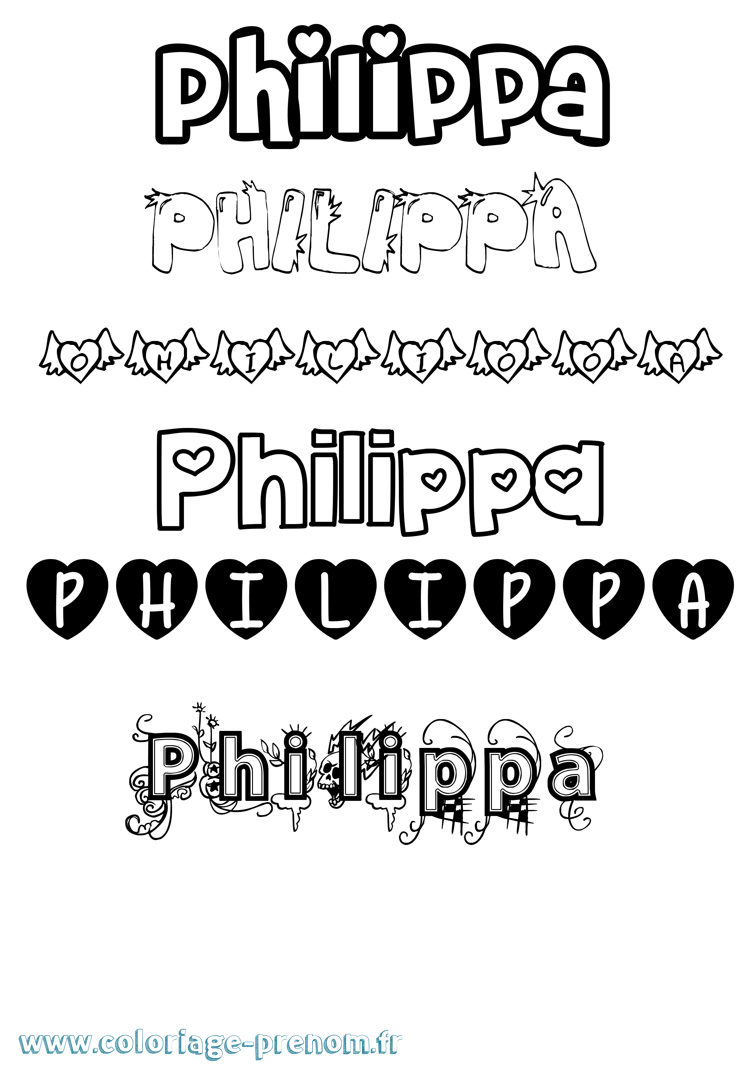 Coloriage Philippa Girly Coloriage prénom Philippa Girly