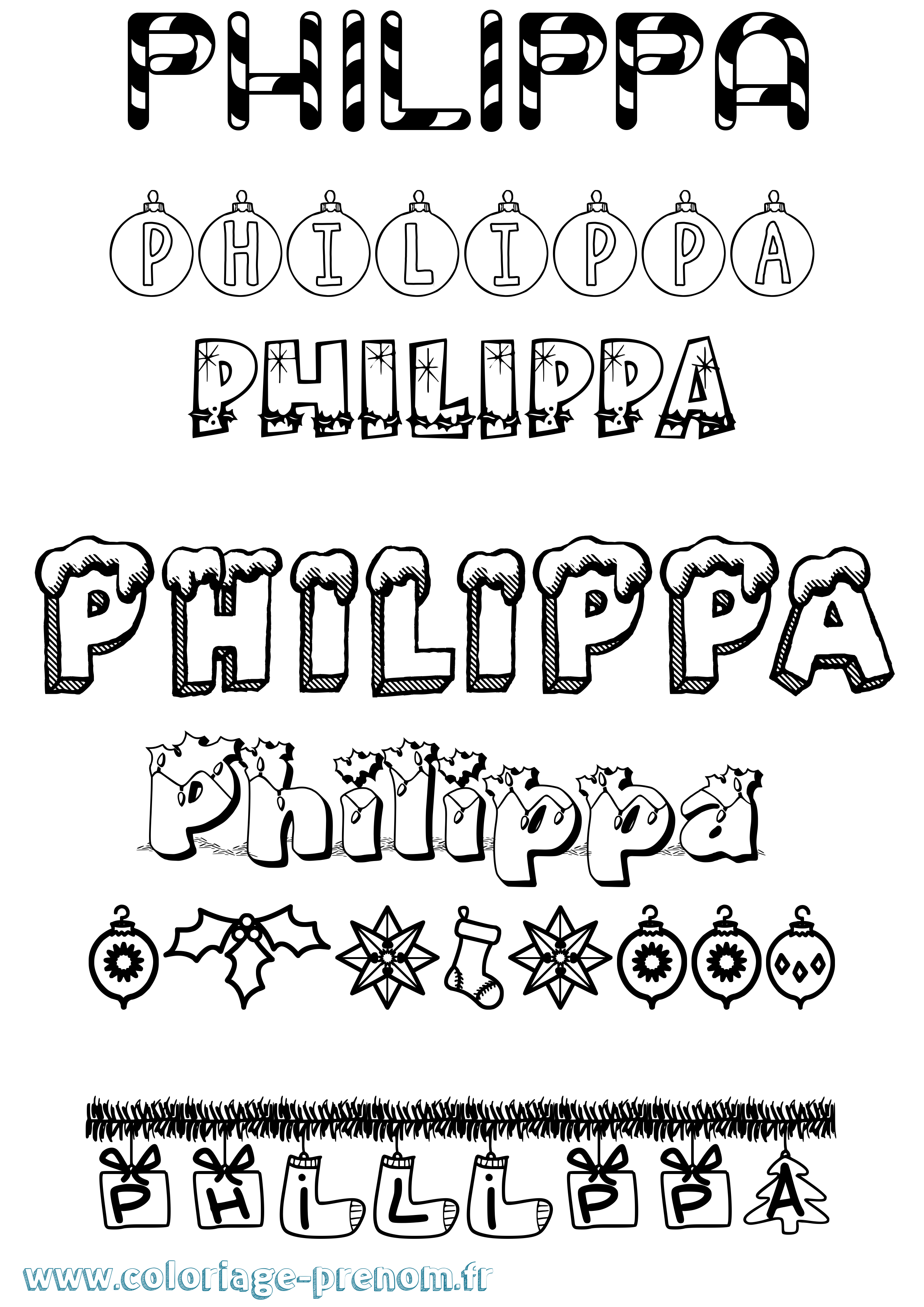 Coloriage Philippa Noël Coloriage prénom Philippa Noël