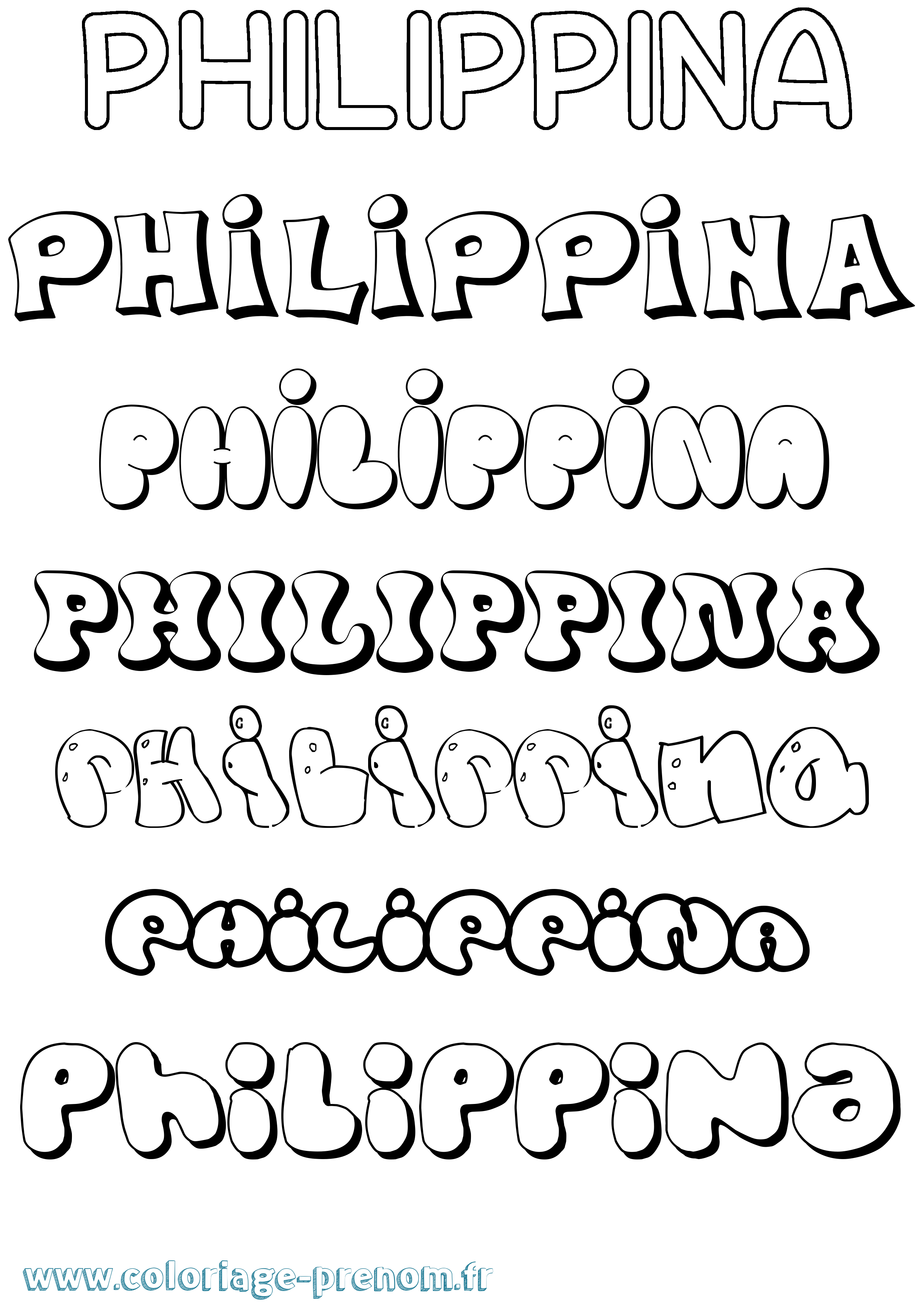 Coloriage Philippina Bubble Coloriage prénom Philippina Bubble