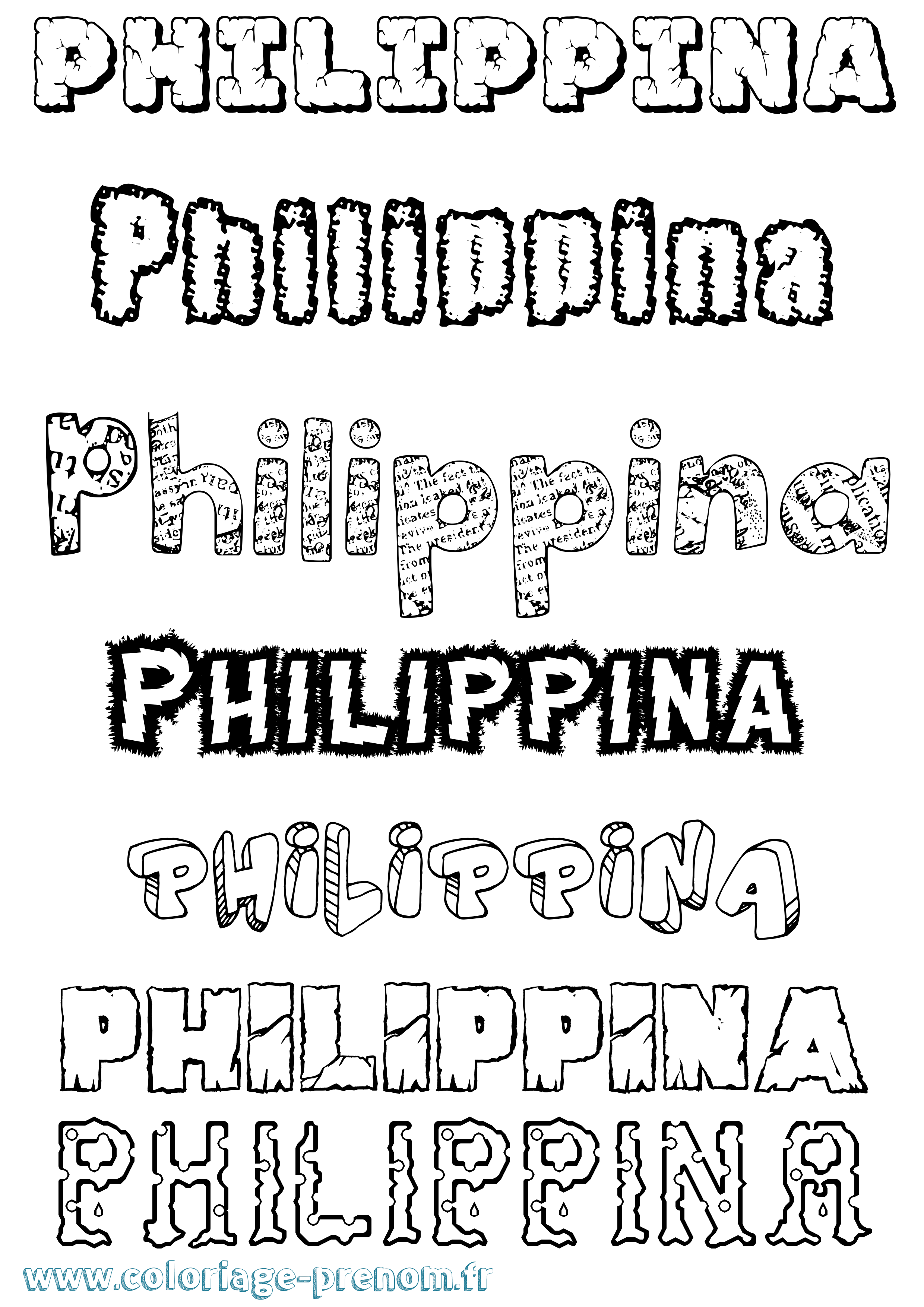 Coloriage Philippina Destructuré Coloriage prénom Philippina Destructuré