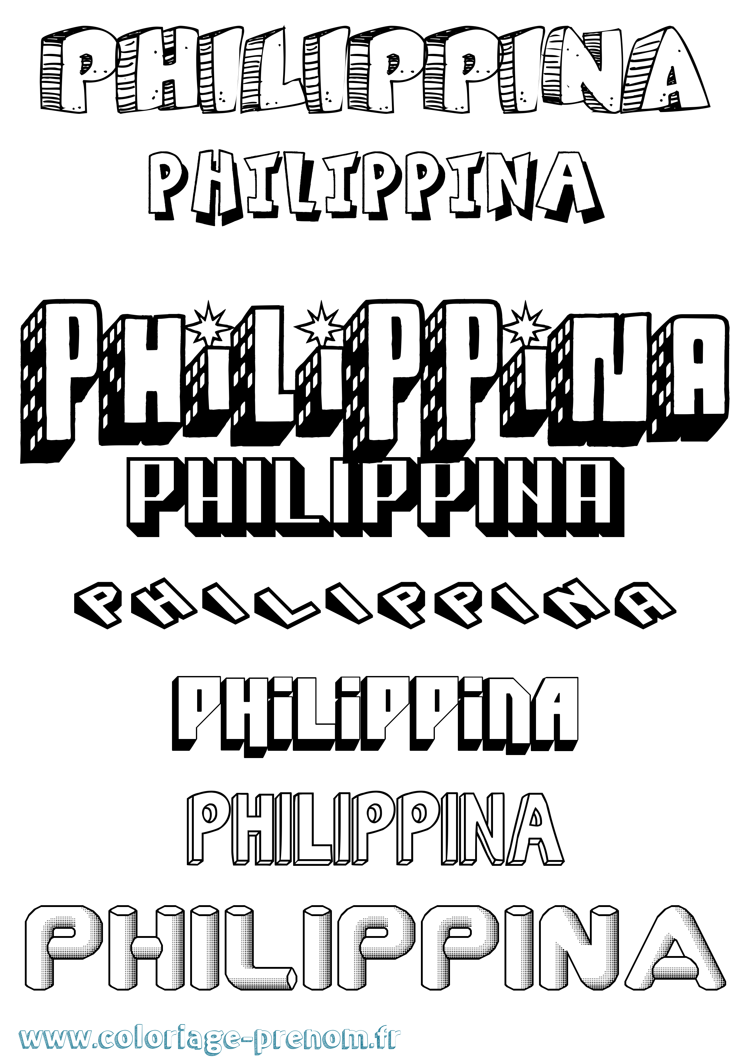 Coloriage Philippina Effet 3D Coloriage prénom Philippina Effet 3D
