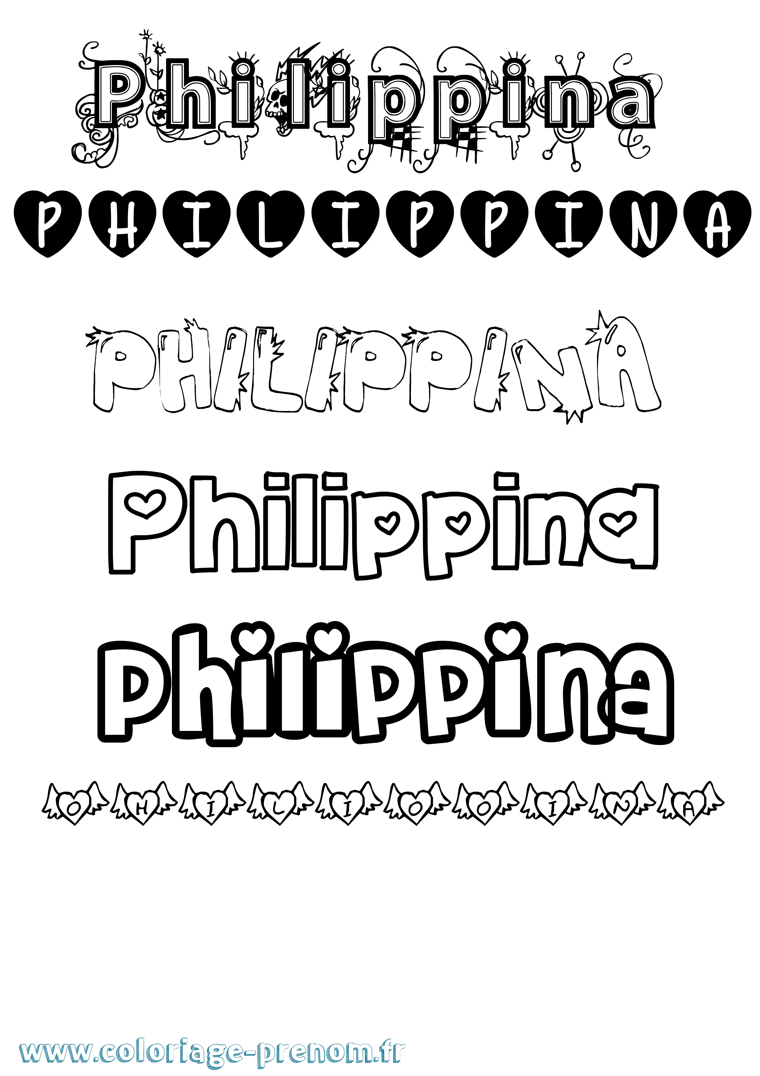 Coloriage Philippina Girly Coloriage prénom Philippina Girly