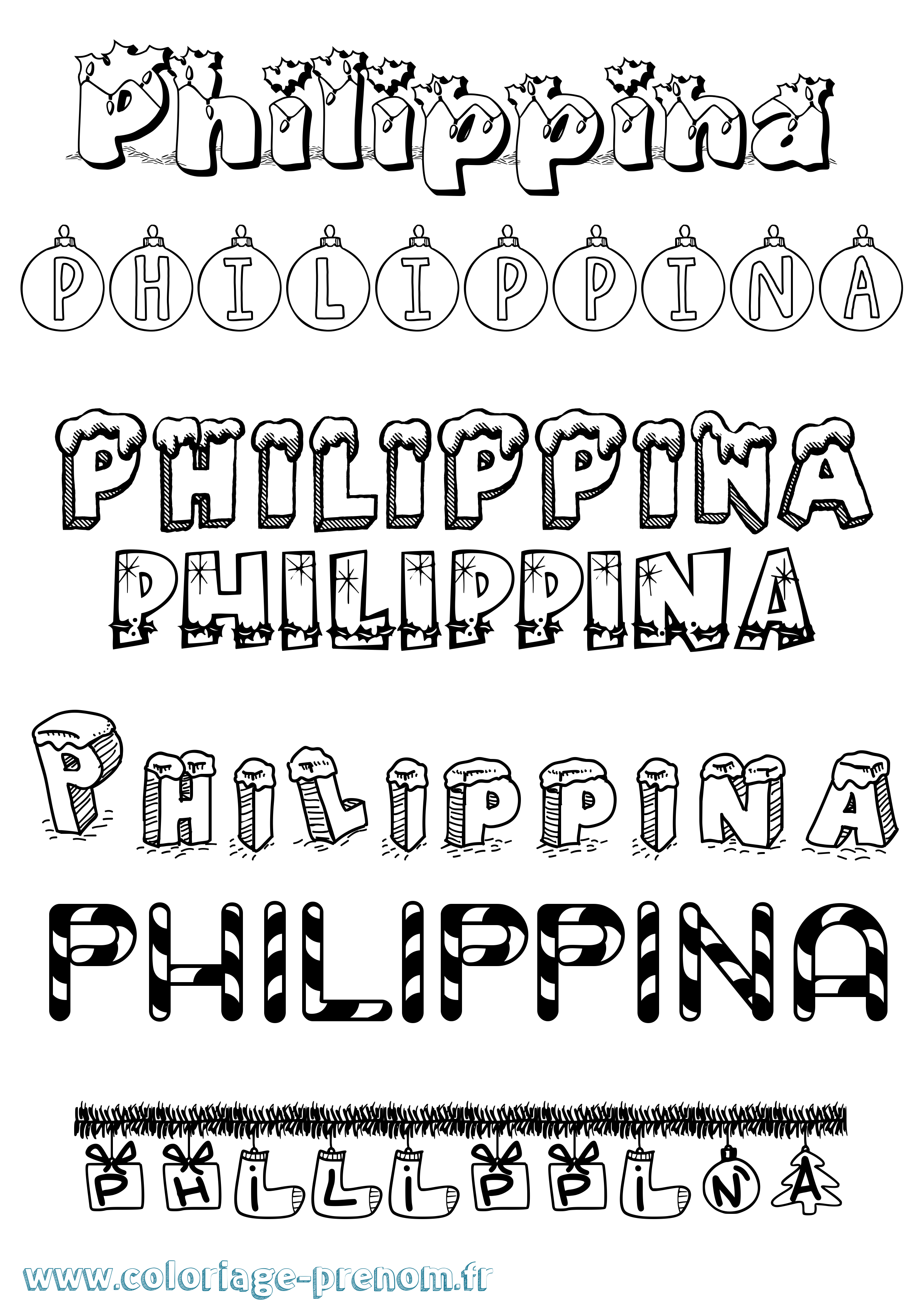 Coloriage Philippina Noël Coloriage prénom Philippina Noël