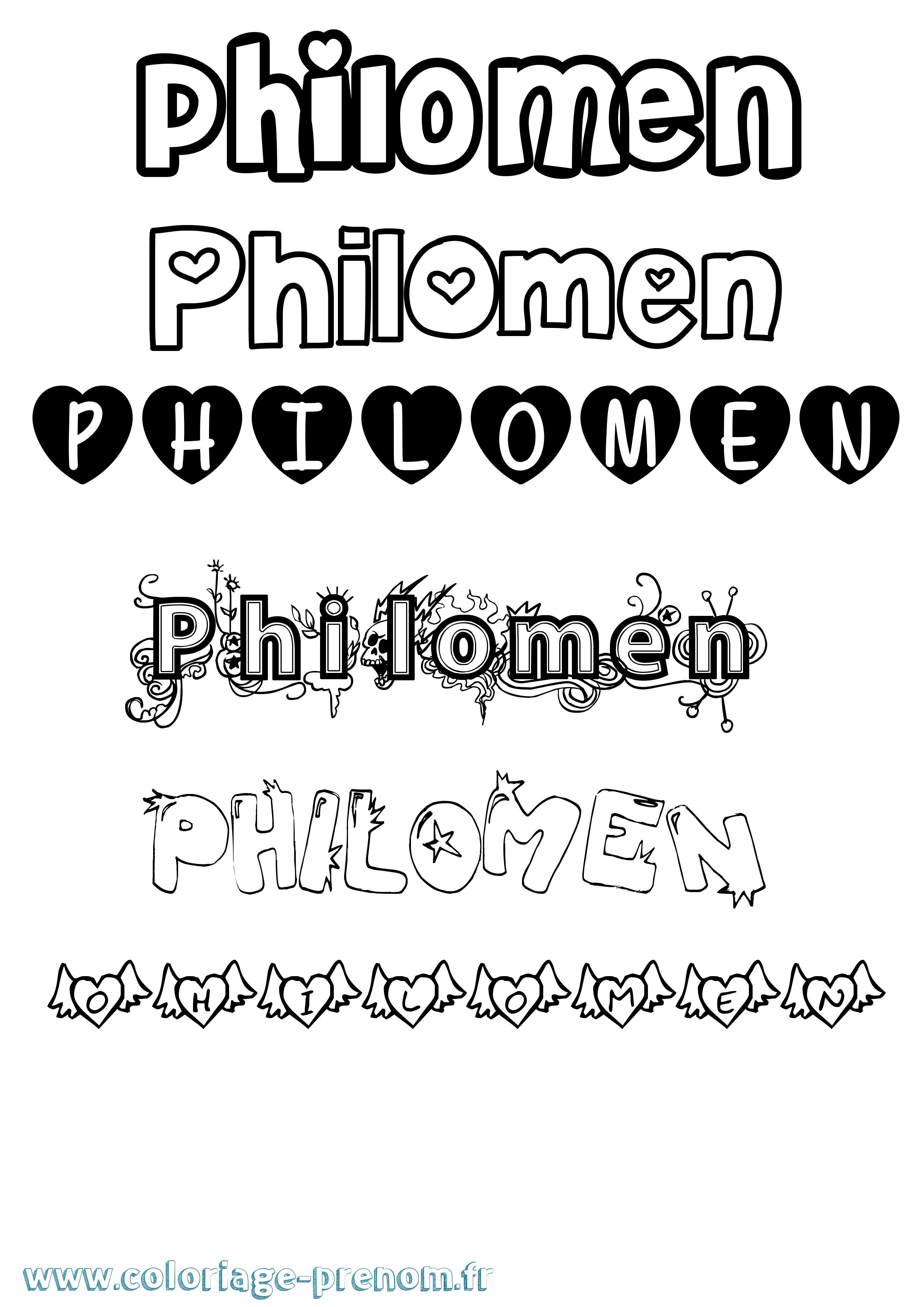 Coloriage Philomen Girly Coloriage prénom Philomen Girly
