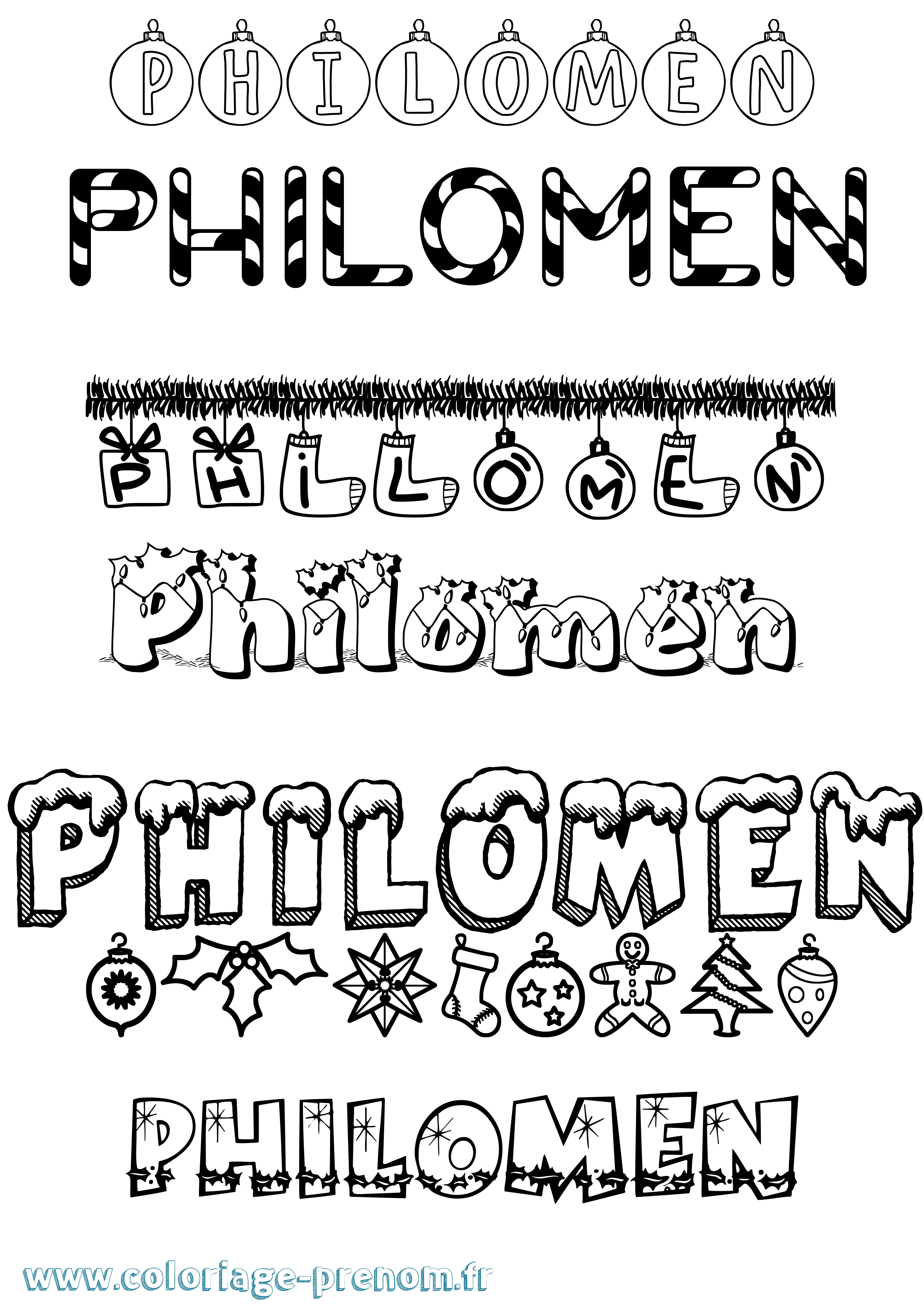 Coloriage Philomen Noël Coloriage prénom Philomen Noël