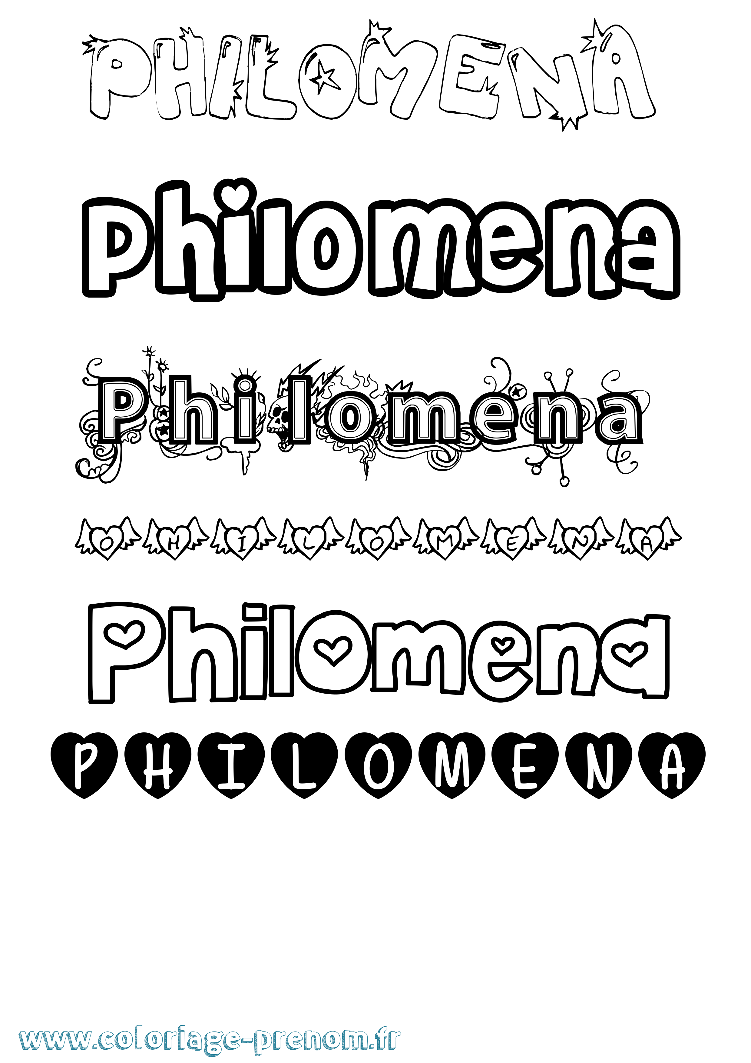 Coloriage Philomena Girly Coloriage prénom Philomena Girly