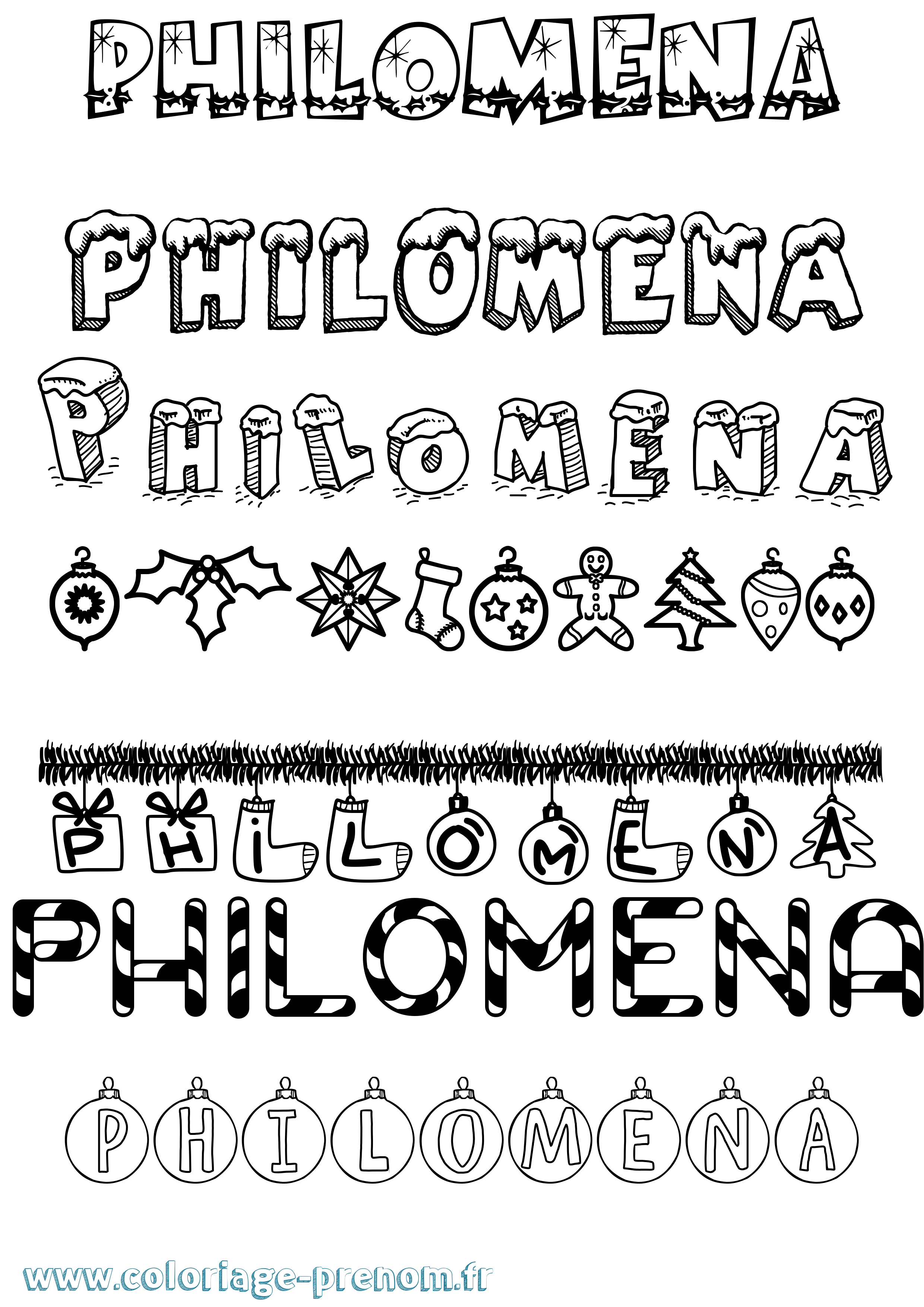 Coloriage Philomena Noël Coloriage prénom Philomena Noël