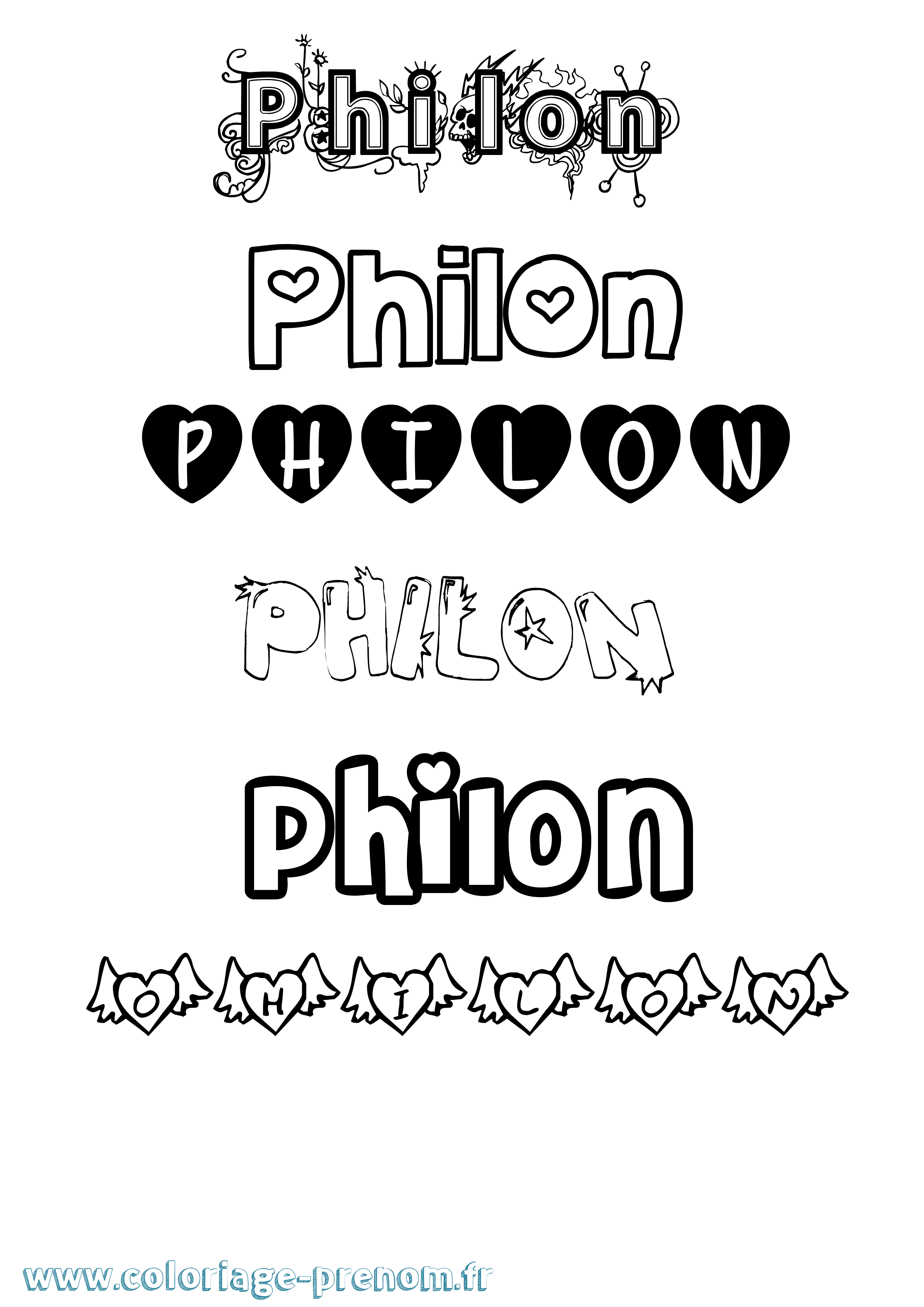 Coloriage Philon Girly Coloriage prénom Philon Girly