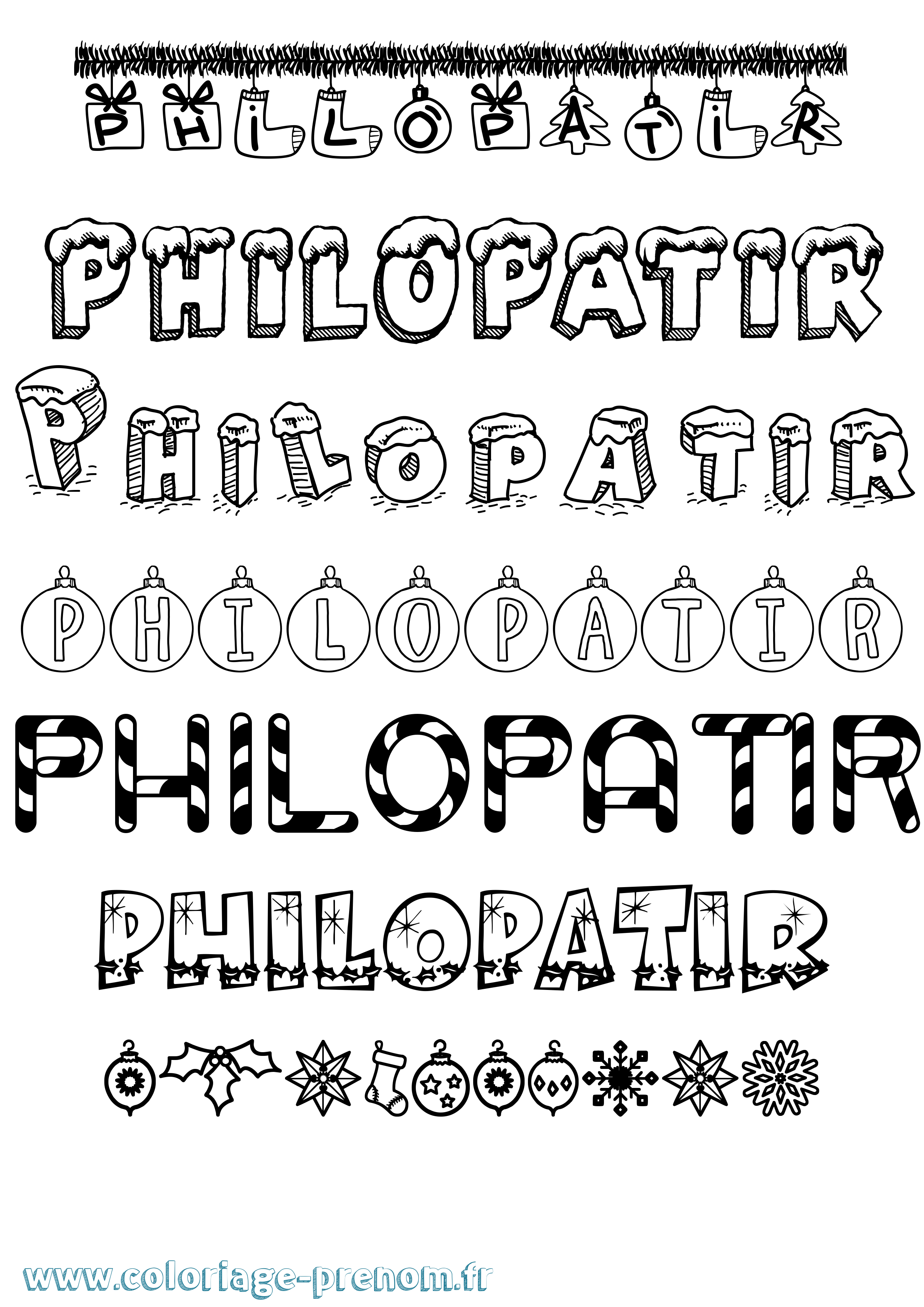 Coloriage Philopatir Noël Coloriage prénom Philopatir Noël