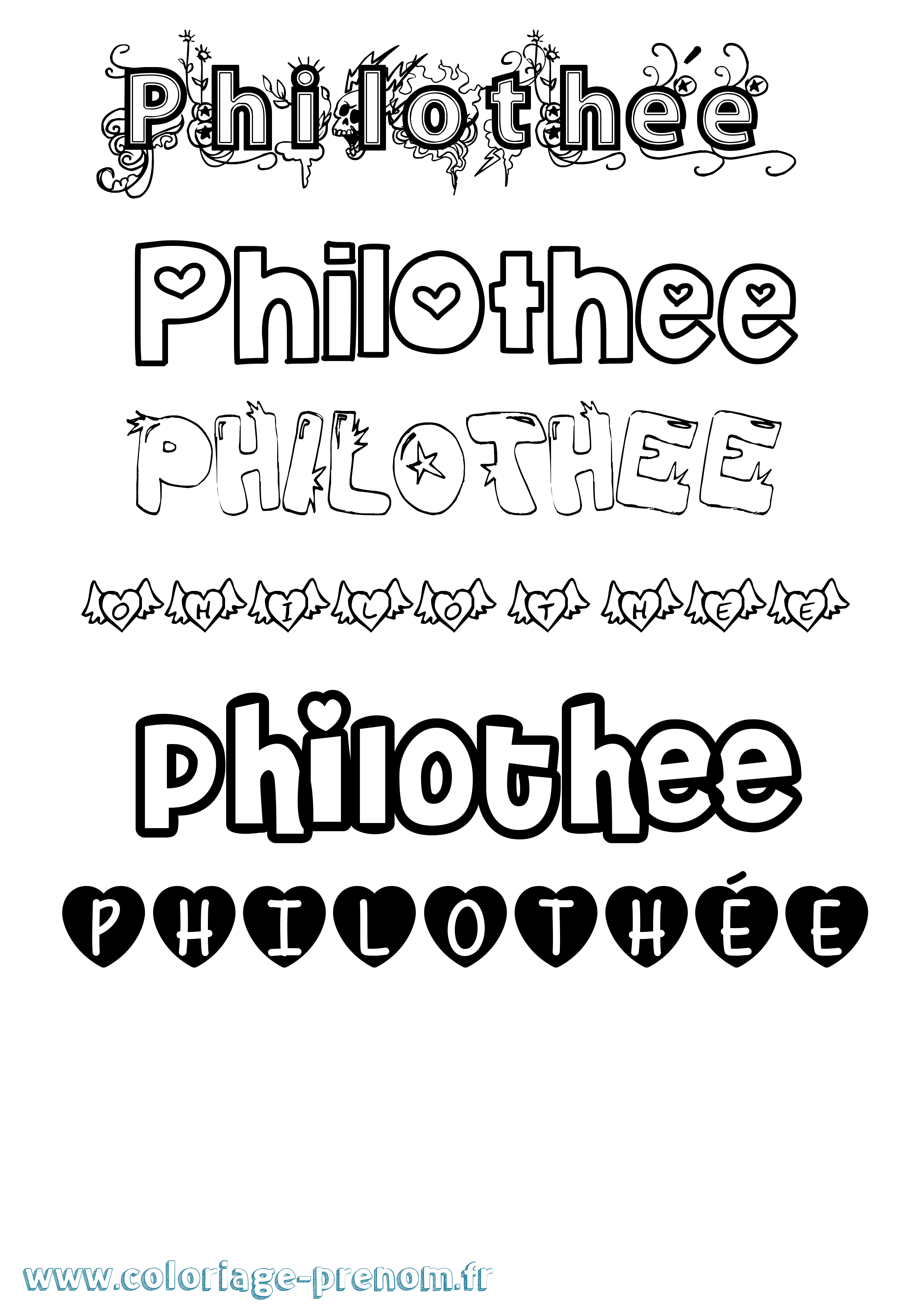 Coloriage Philothée Girly Coloriage prénom Philothée Girly