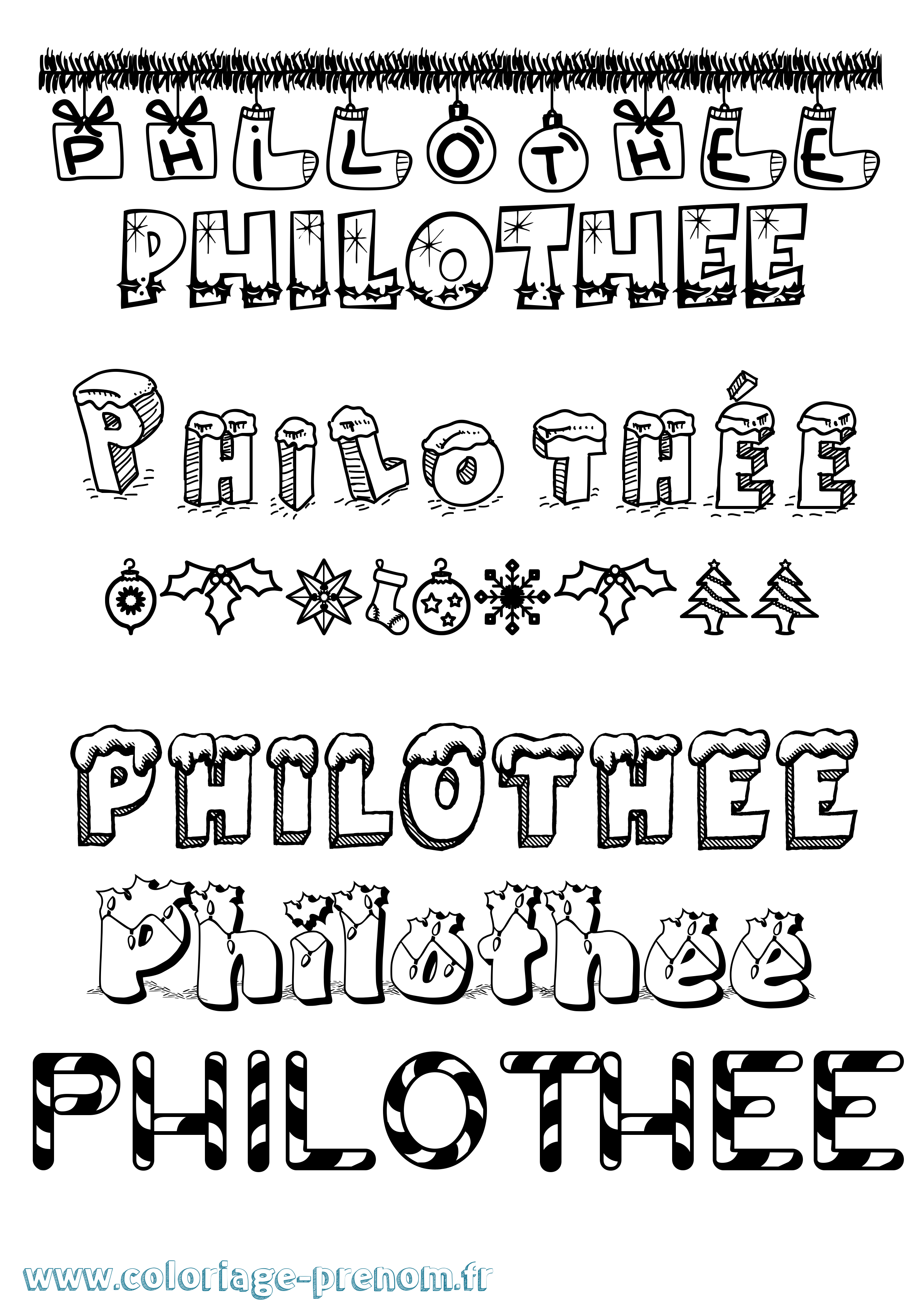 Coloriage Philothée Noël Coloriage prénom Philothée Noël