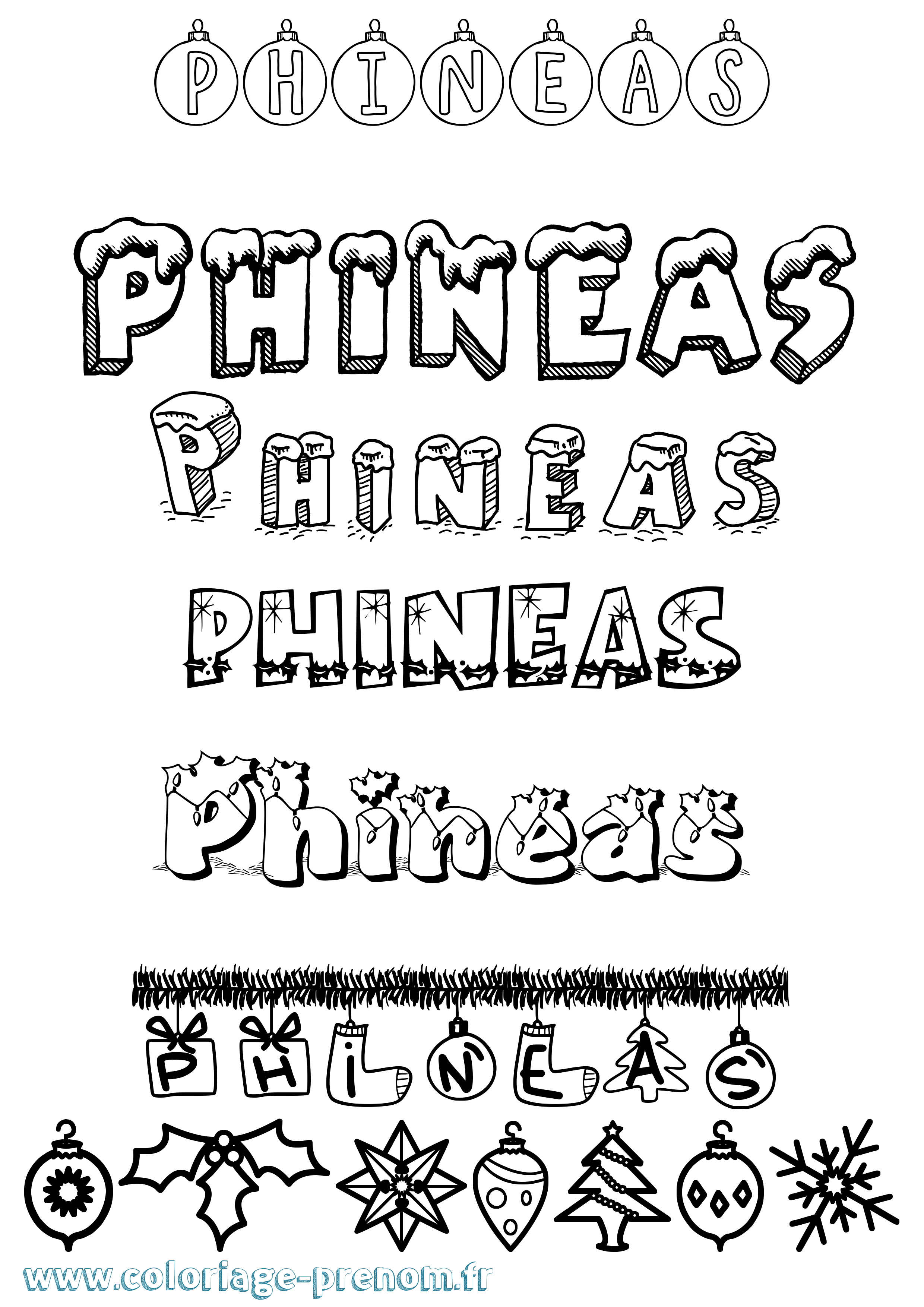 Coloriage Phineas Noël Coloriage prénom Phineas Noël