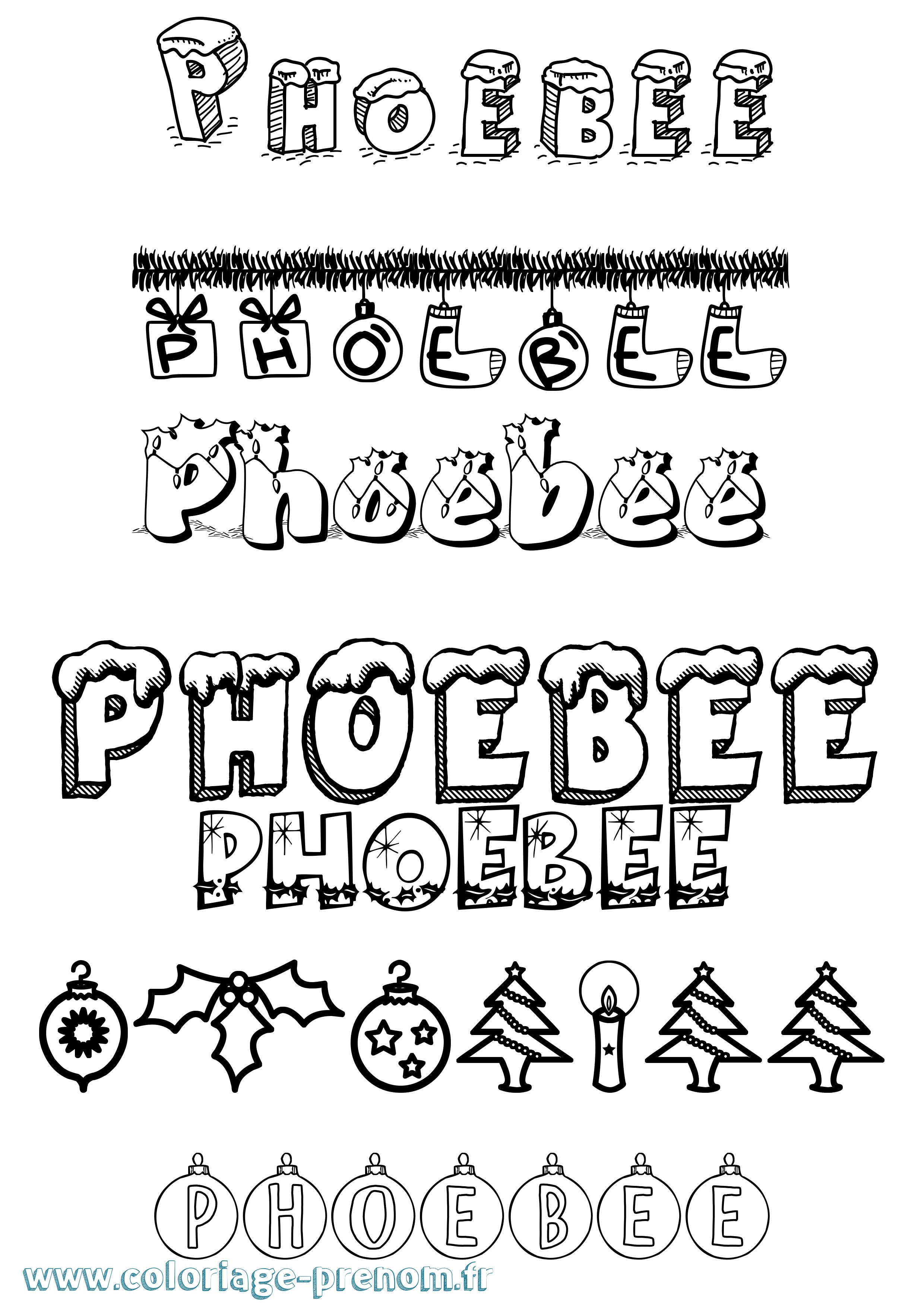 Coloriage Phoebee Noël Coloriage prénom Phoebee Noël
