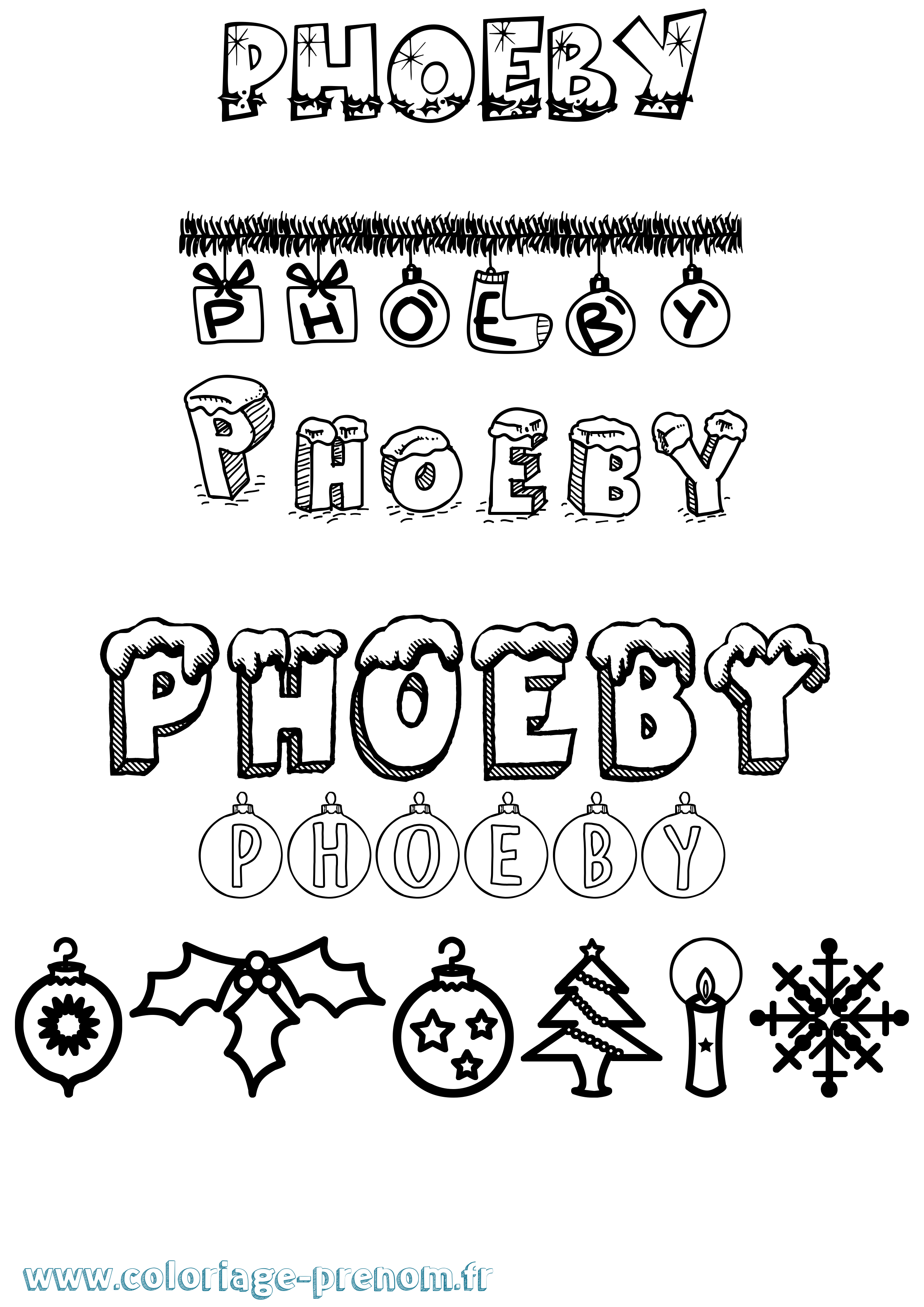 Coloriage Phoeby Noël Coloriage prénom Phoeby Noël