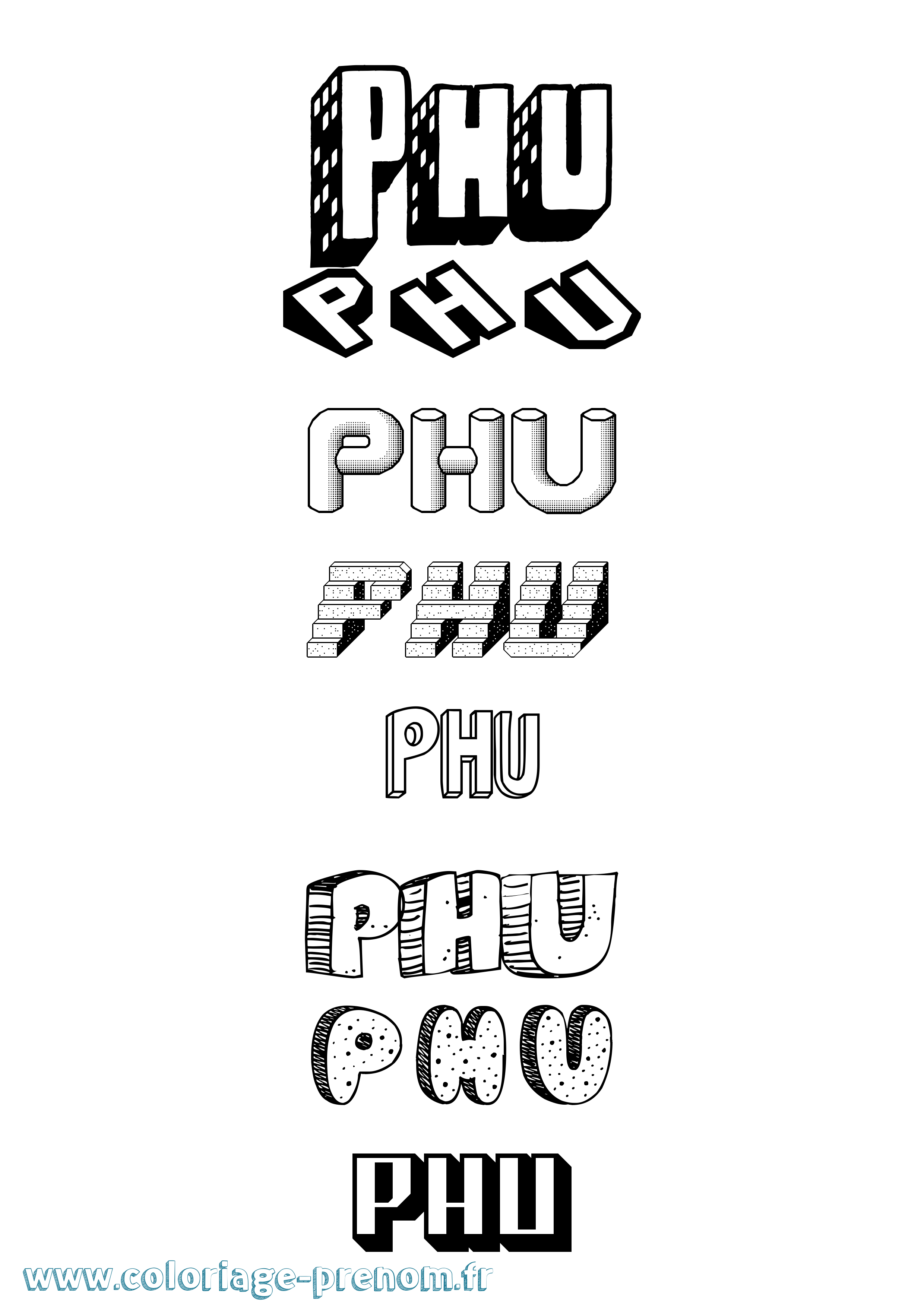 Coloriage Phu Effet 3D Coloriage prénom Phu Effet 3D