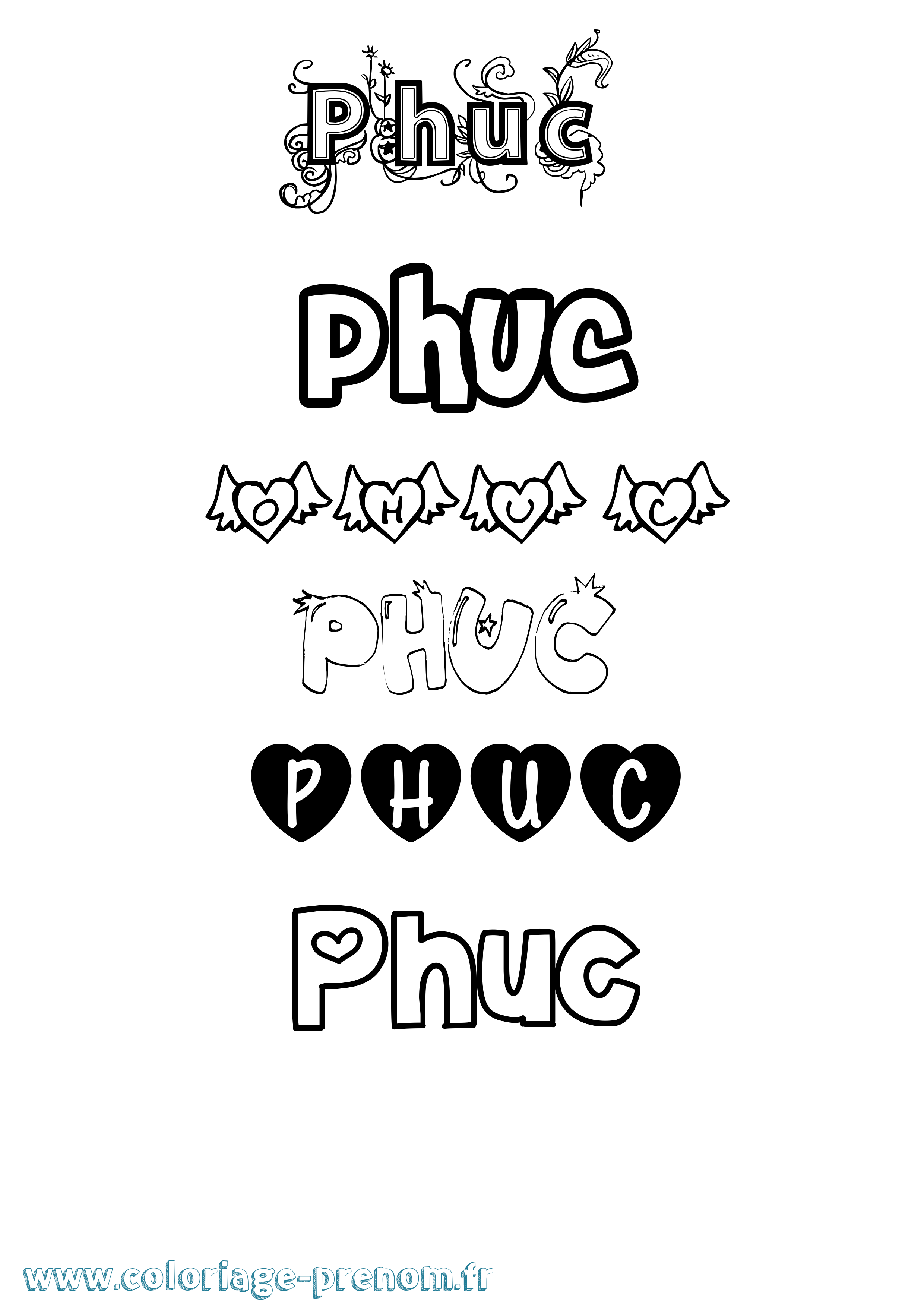 Coloriage Phuc Girly Coloriage prénom Phuc Girly
