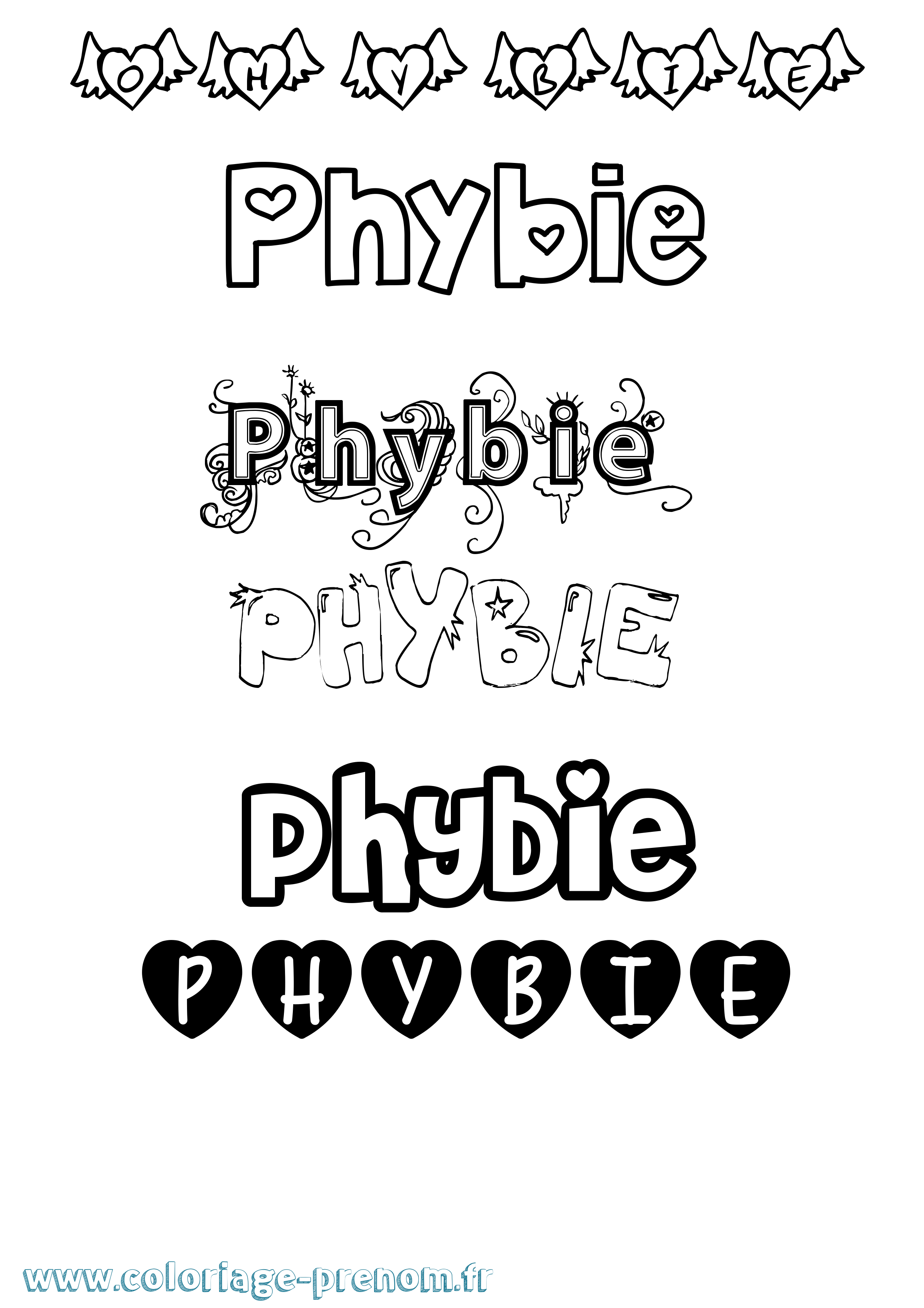 Coloriage Phybie Girly Coloriage prénom Phybie Girly