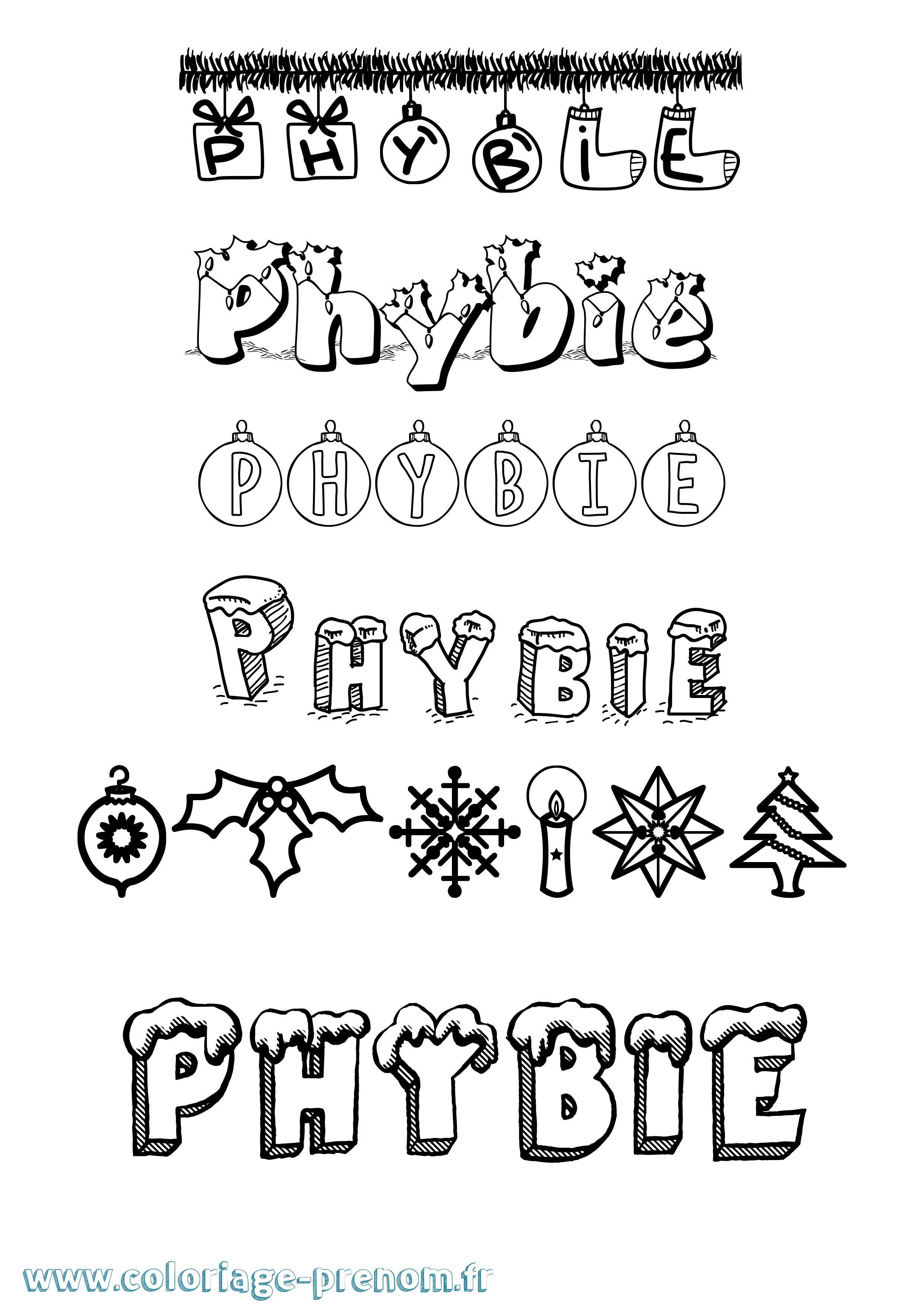 Coloriage Phybie Noël Coloriage prénom Phybie Noël