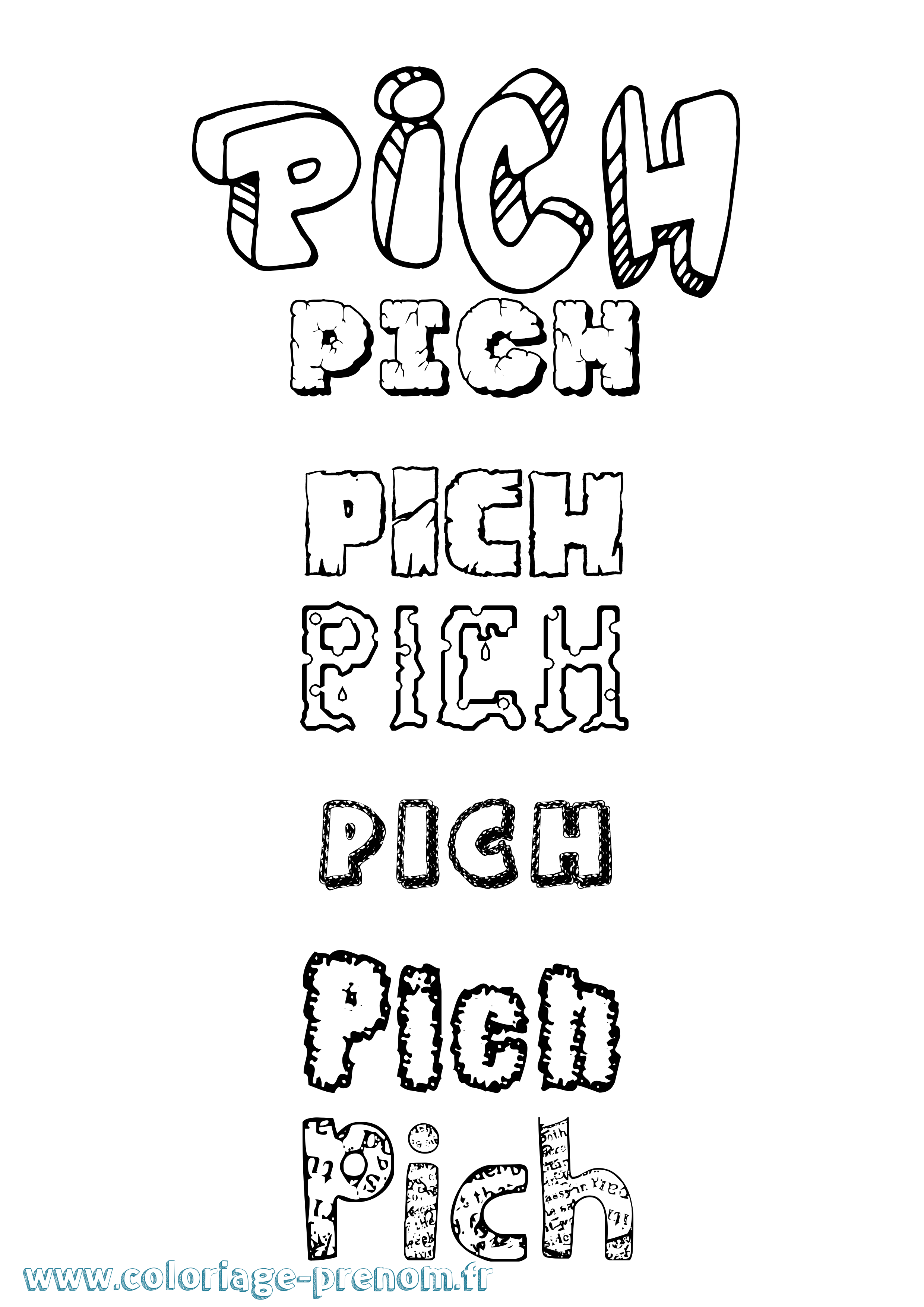 Coloriage Pich Destructuré Coloriage prénom Pich Destructuré
