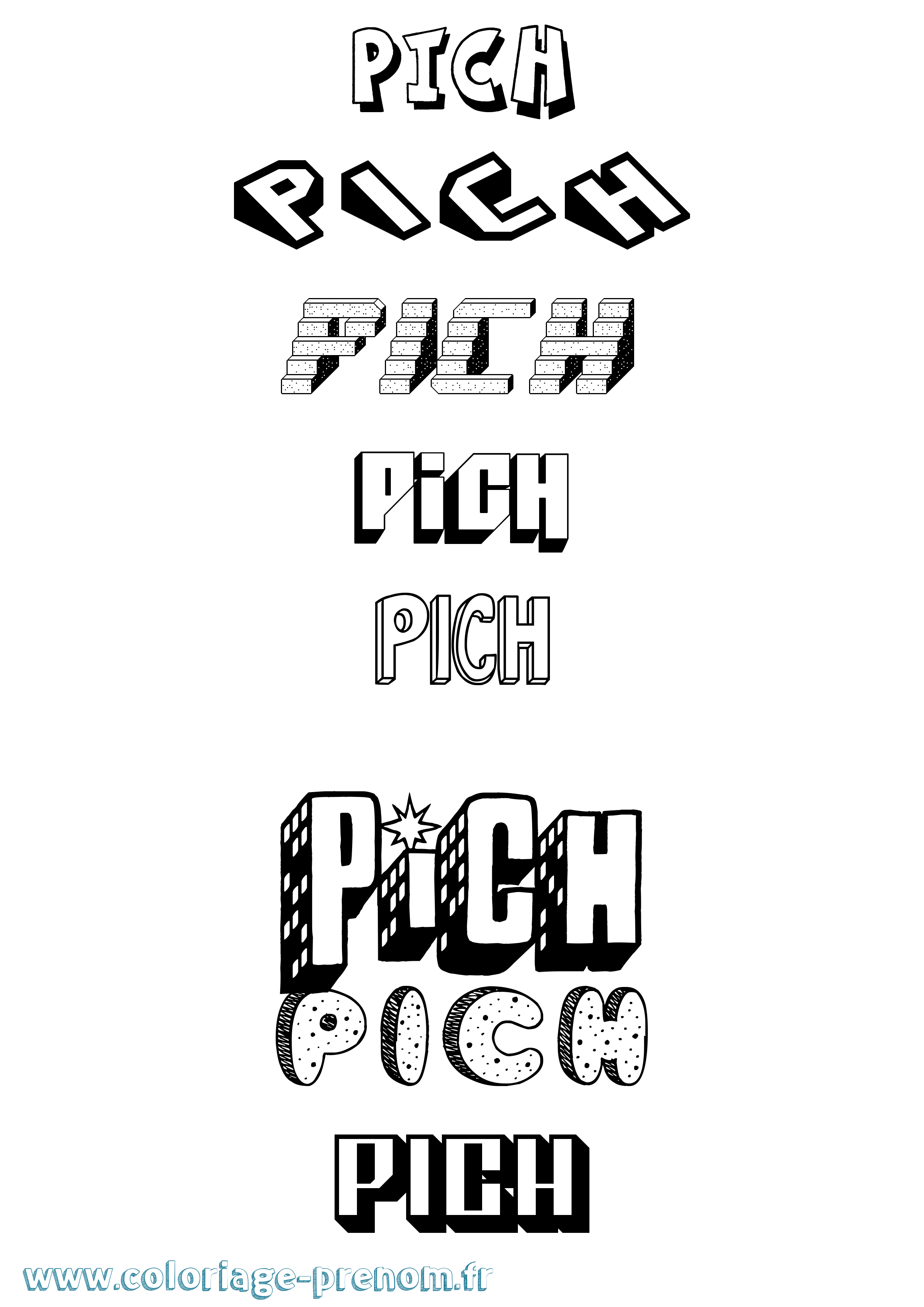 Coloriage Pich Effet 3D Coloriage prénom Pich Effet 3D