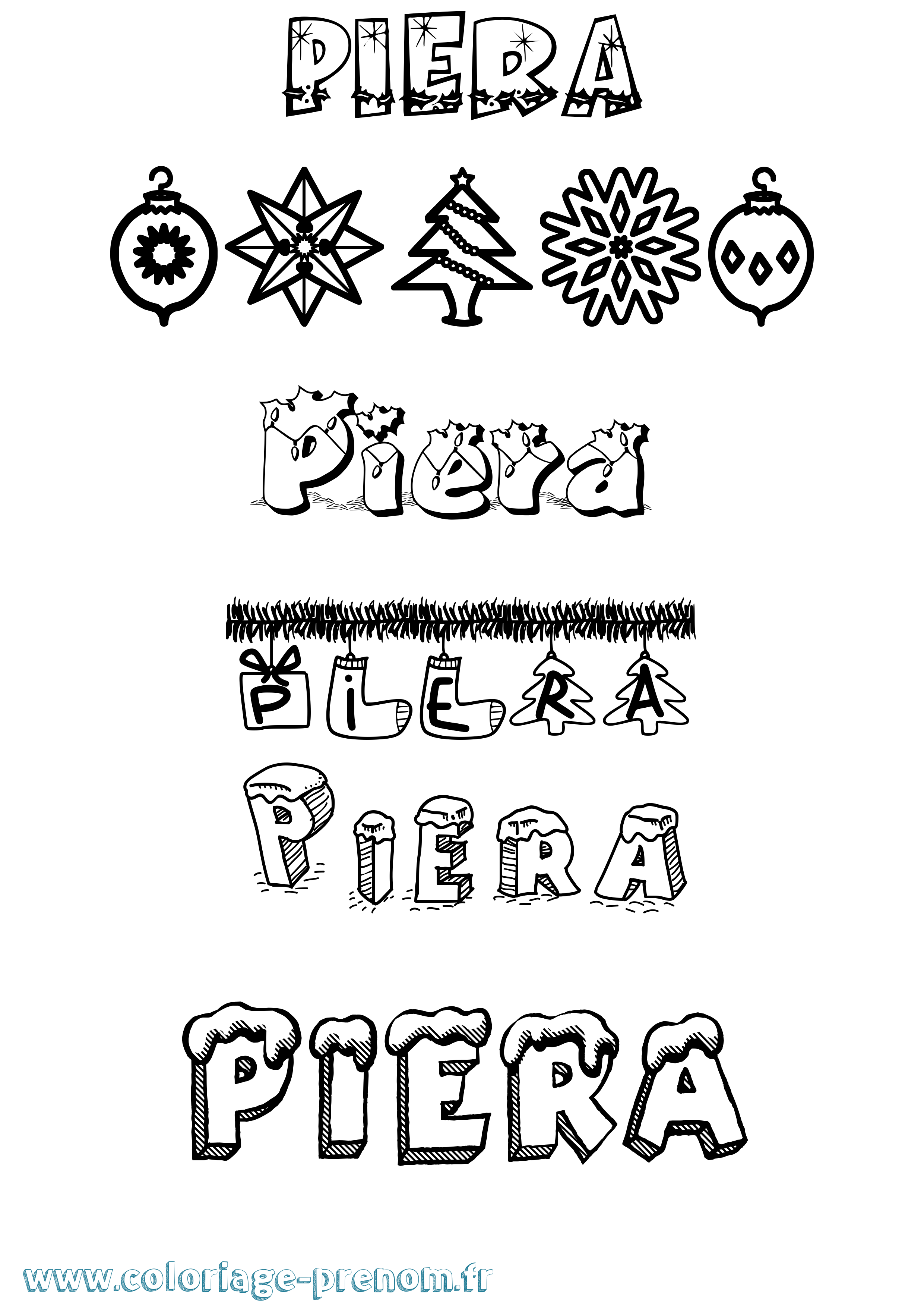 Coloriage Piera Noël Coloriage prénom Piera Noël