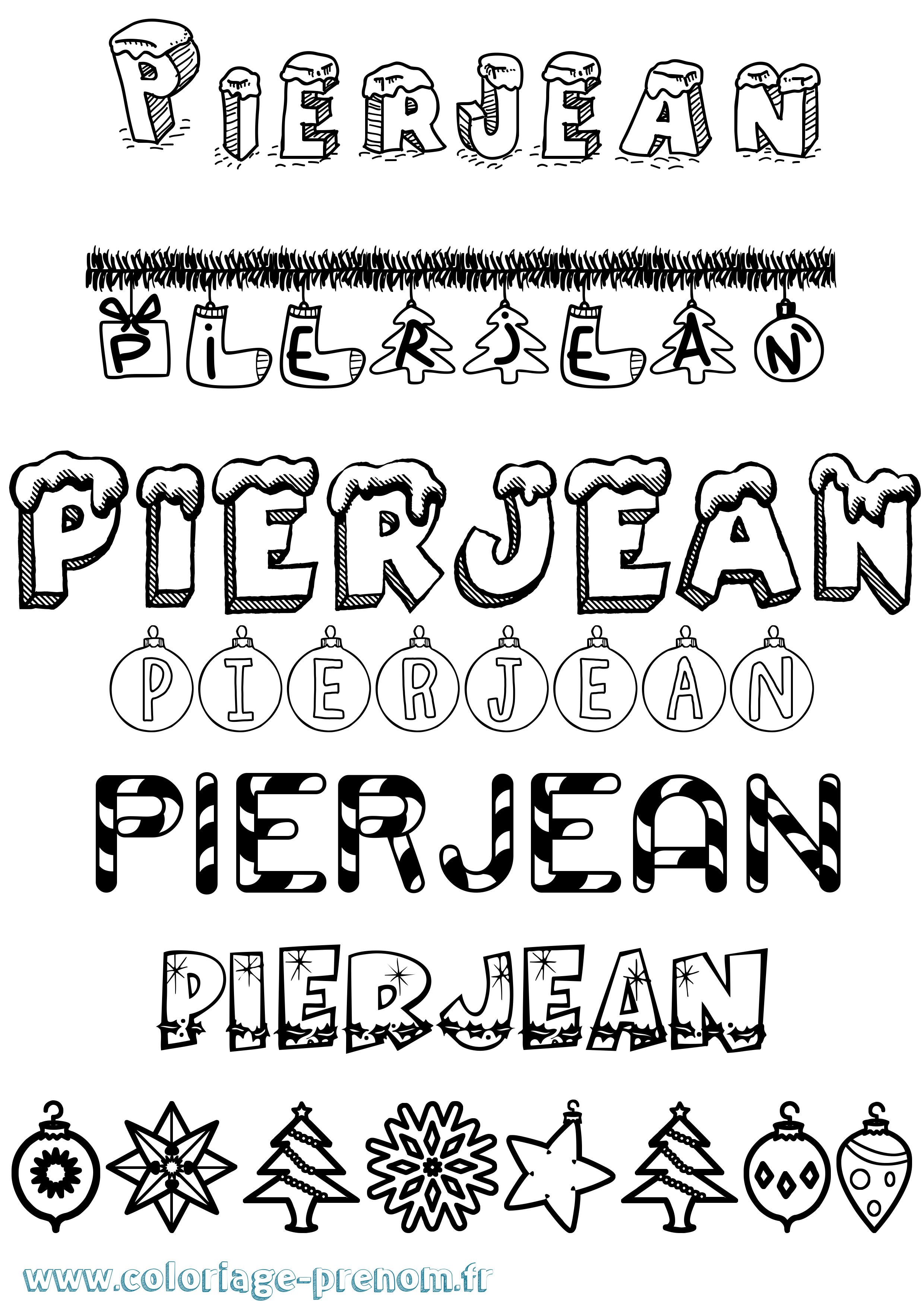 Coloriage Pierjean Noël Coloriage prénom Pierjean Noël