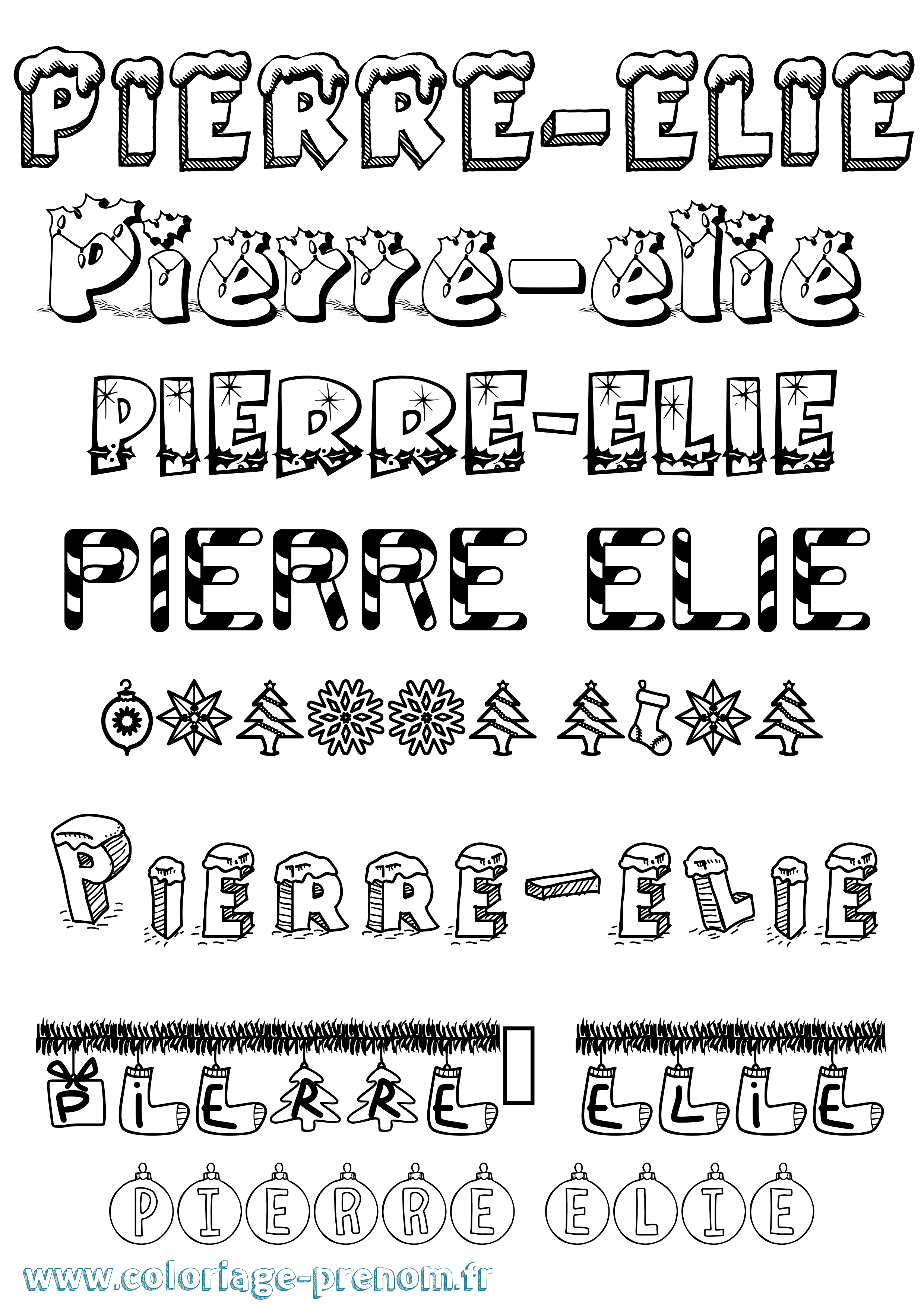 Coloriage Pierre-Elie Noël Coloriage prénom Pierre-Elie Noël